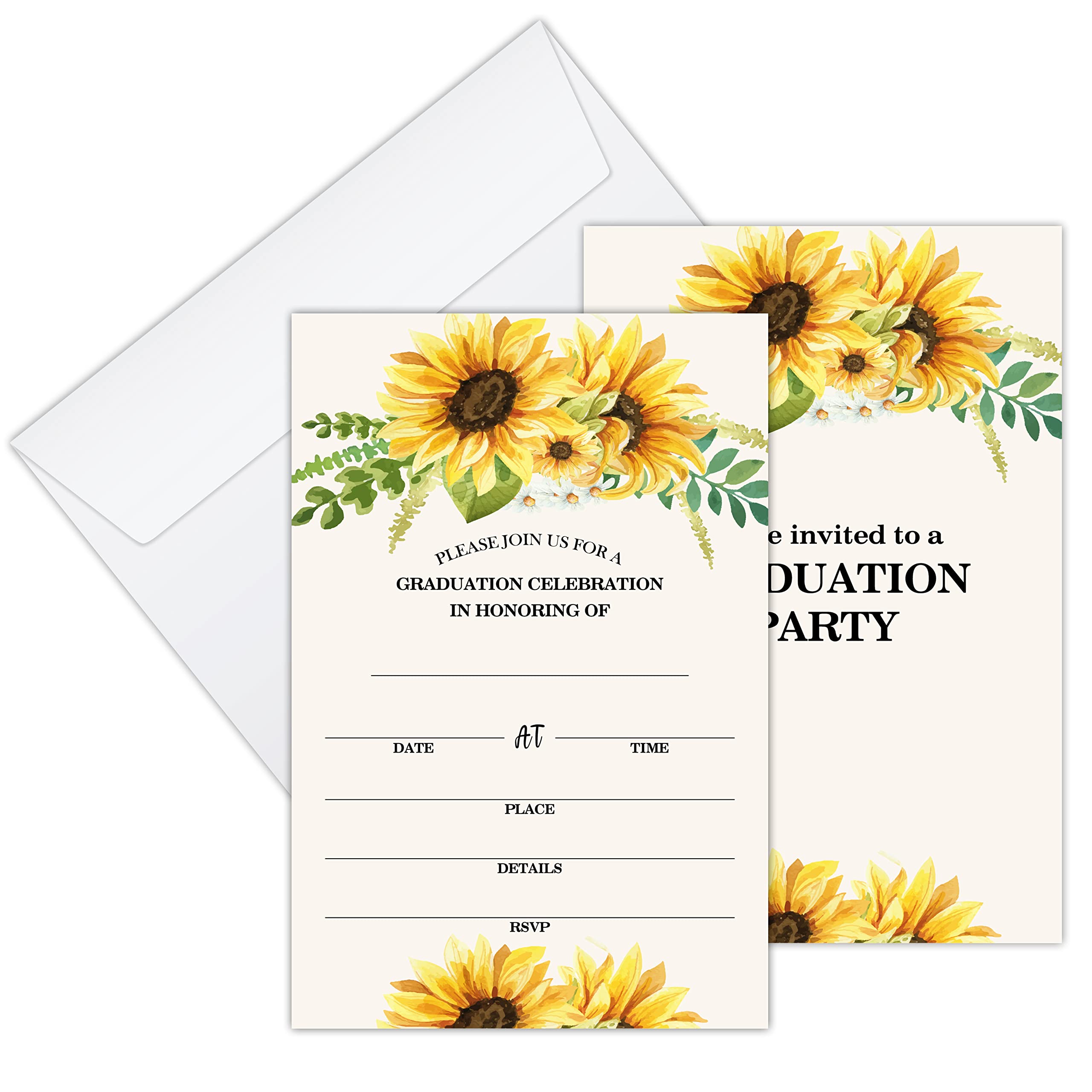 Zodvery 2025 Sunflower Graduation Invitations Cards, Graduation Party Celebration, Grad Announcement Invite Card for High School or College - 25 Fill