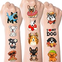 Ozepao 100 Pcs Dog Temporary Tattoos for Kids, 2" x 2" Individually Wrapped Puppy Party Favors for Birthday Decorations