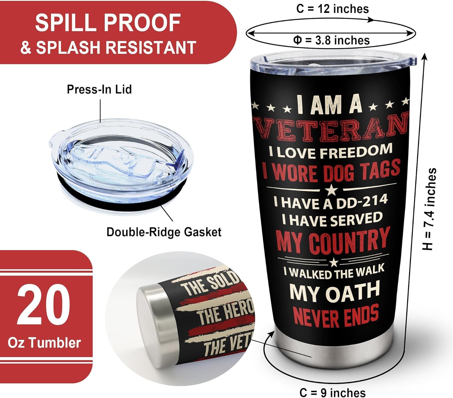 Veterans Day Gifts Tumbler 20oz, Gift for Veteran, Veteran Gifts for Men, Army/Marine Corps Veterans Present, Vietnam Veterans Present, Gift for Proud Patriotic Hard Head Veterans Drink Cup - Image 5