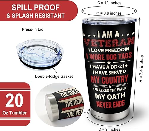 Miniatura 5 de Vaso de regalo para el Día de los Veteranos de 20 onzas, regalo para veteranos, regalos para veteranos para hombres, regalo de veteranos del