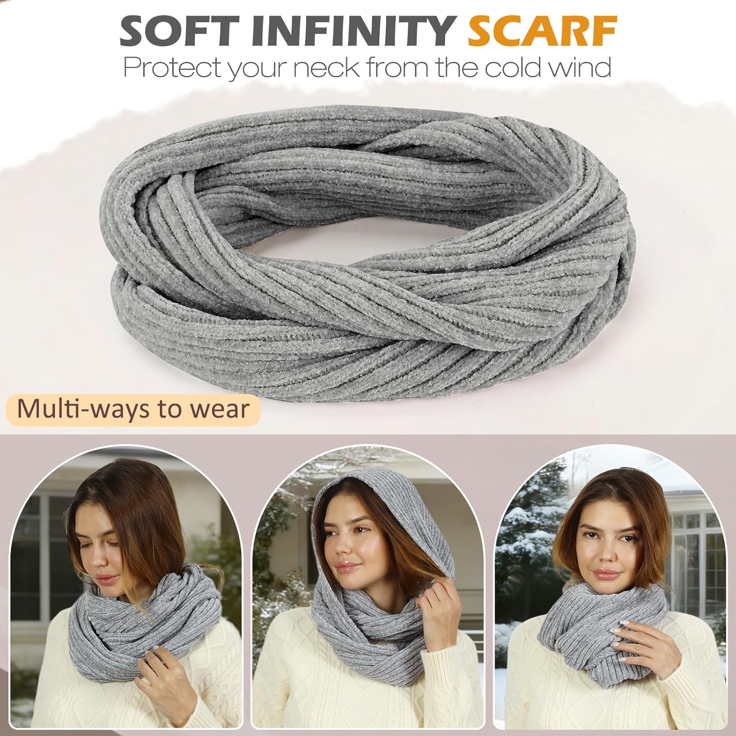 Winter Hats Gloves Scarf Set for Women, Beanie Hat Headband Ear Warmer, Infinity Scarf Touchscreen Gloves for Cold Weather - Image 4