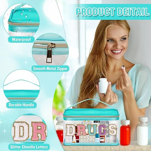 Miniatura 3 de izuzta Bolsa de maquillaje con letras de chenilla, bolsa de maquillaje de viaje, pequeña bolsa de maquillaje preparada, C-DROGAS-Verde, Viajes