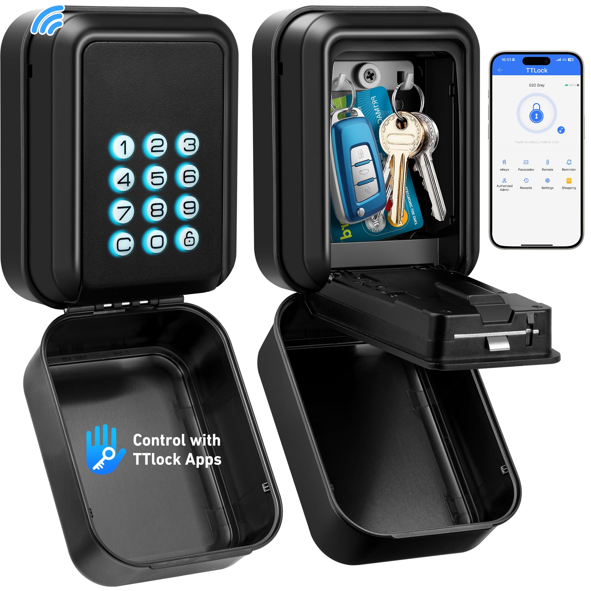 Cassetta di Sicurezza per Chiavi Esterno Impermiabile | Diritti di Accesso+Multi-Password | Elettronica Cassetta Sicurezza Chiavi Self Check IN Bluetooth Cassaforte per Chiave con Codice