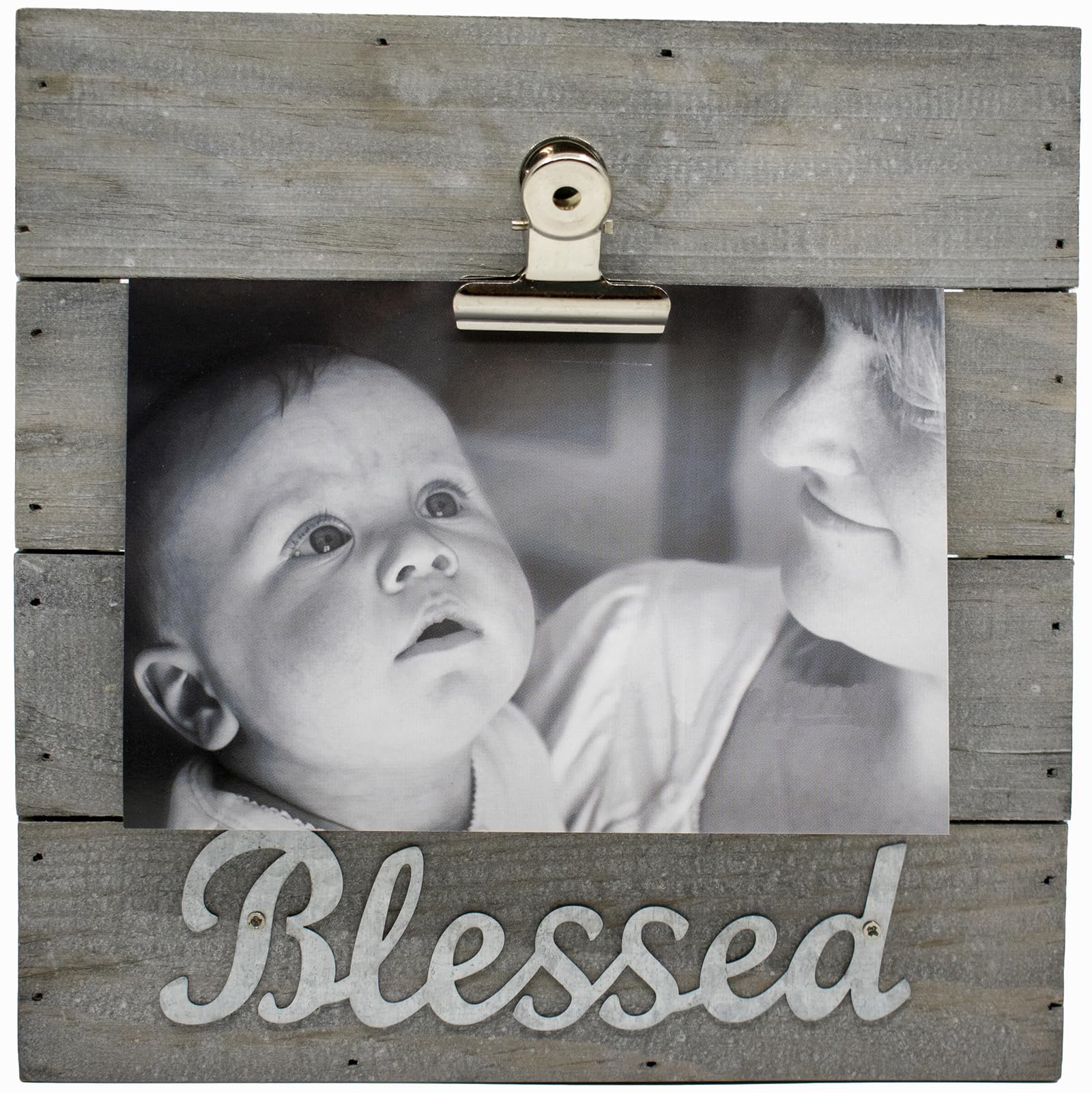 Stephanie ImportsRustic Wood Plank Blessed Picture Photo Frame With Clip (7.8" X 7.8")