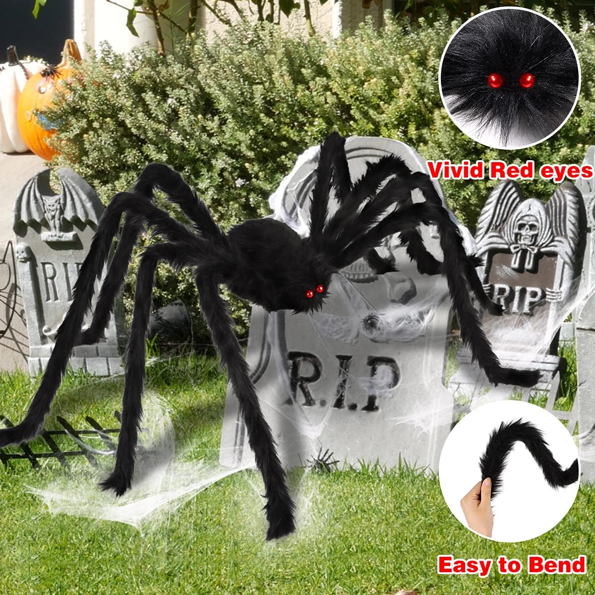 LOVKIZ 200'' Spider Web Halloween Decorations with 2 PCS Giant Spider Decorations (5FT + 2.5FT), Halloween Hairy Spiders Scary Fake Props for Indoor Outdoor Yard Lawn Decoration Home Holiday Halloween Decor