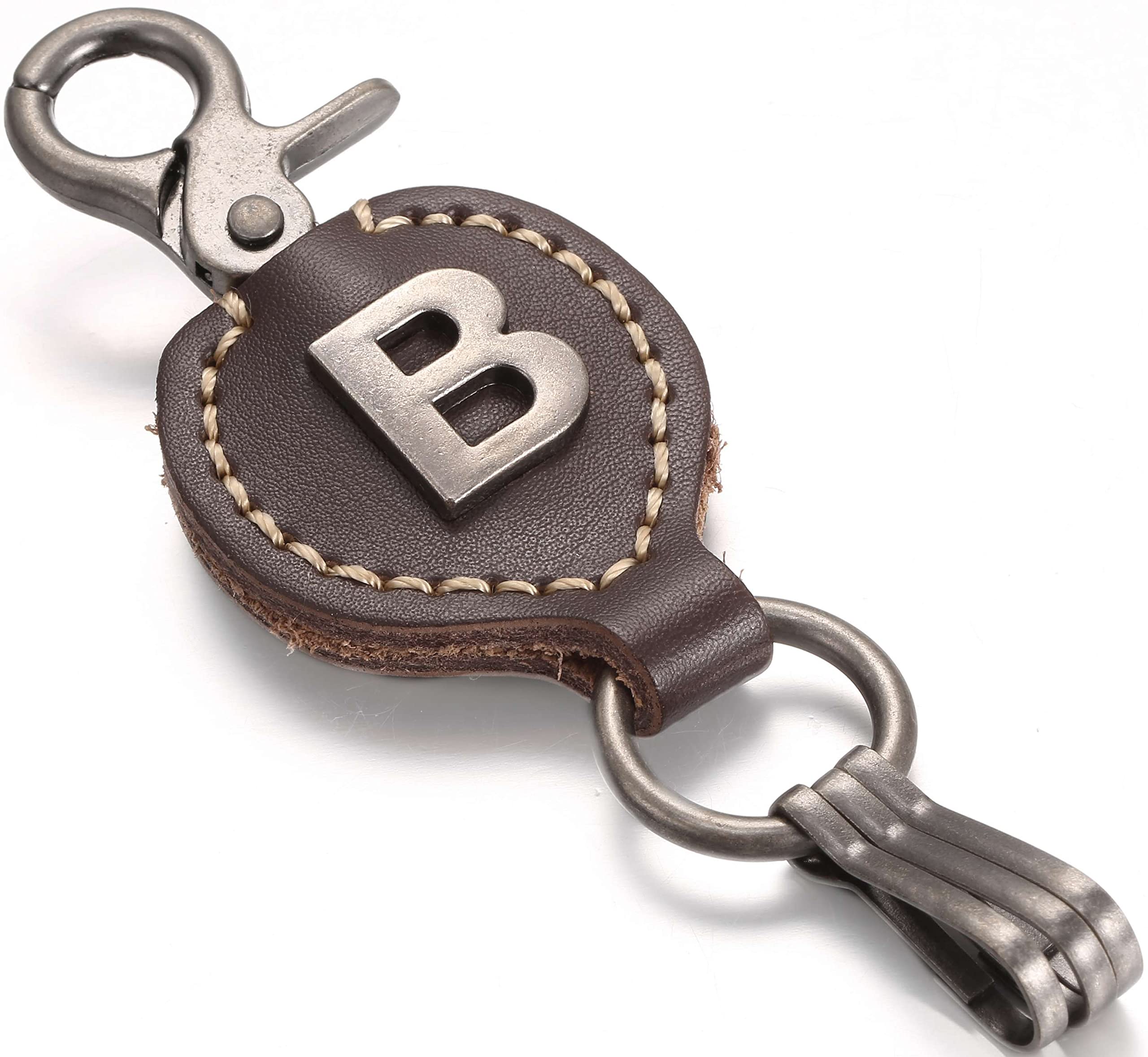 Marino AvenueLeather Keychain For Men, Single Letter Alphabet with Easy Clasp