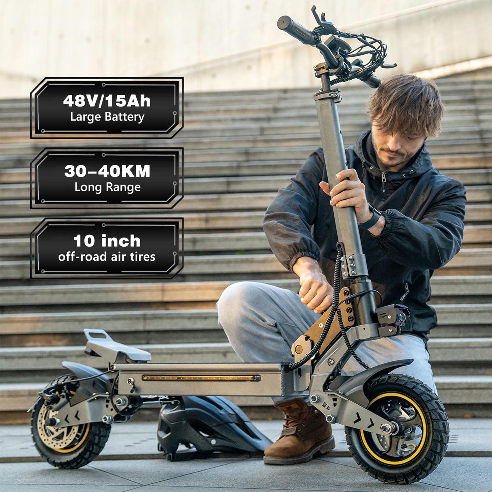 10" Monopattino Elettrico Adulto, Autonomia di 45-55KM, Doppio Ammortizzatore e Freni a Disco Anteriori e Posteriori, trotineta electrica Pieghevole,Scooter Elettrico Pieghevole Carico Massimo 150KG