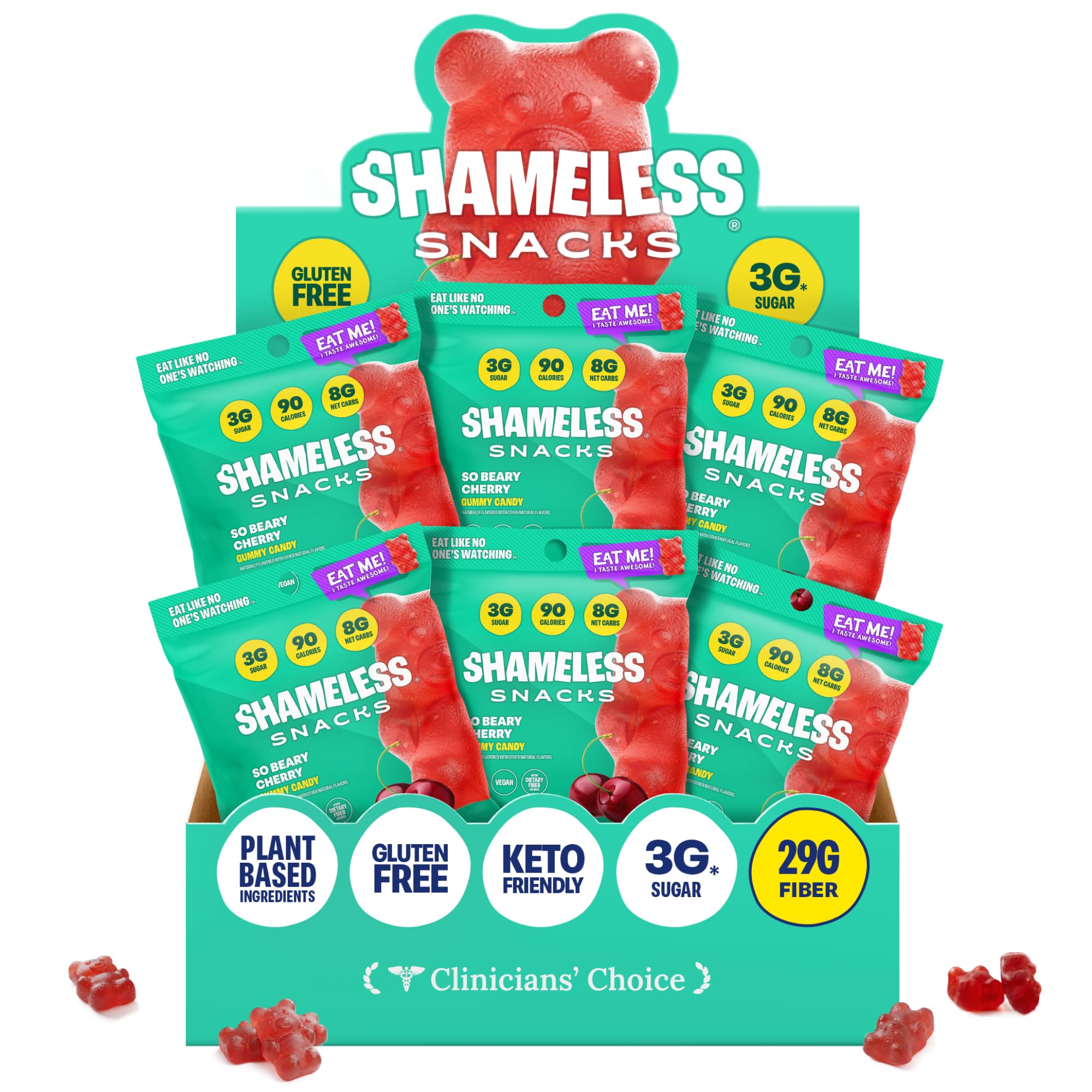 Shameless Snacks So Beary Cherry - Cherry Gummy Bears, Gummy Candy & Fruit Snacks, Keto Snacks Low Sugar Candy in Bulk, 3g Sugar Gluten Free Vegan for Kids & Adults