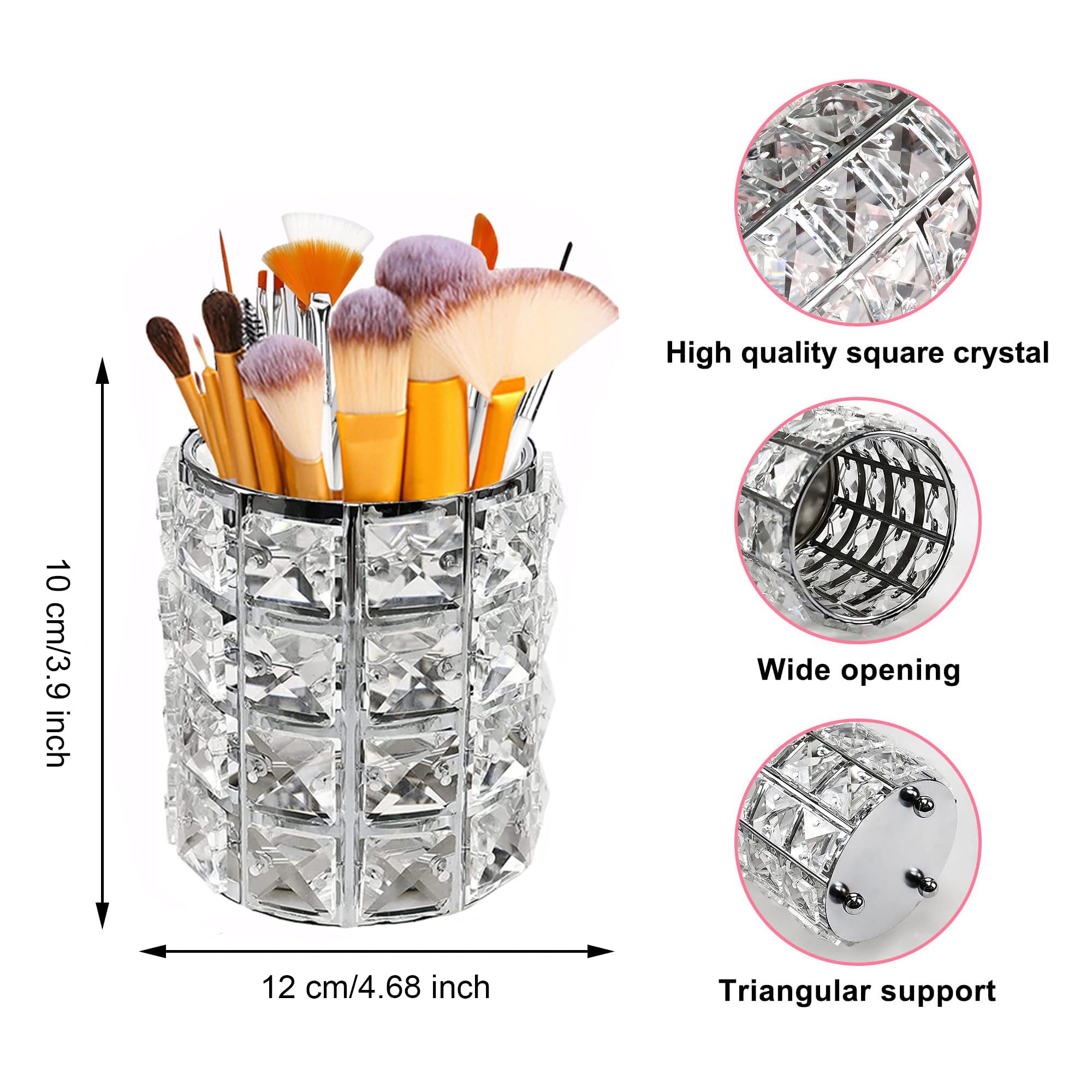 Barril de Cepillo de Cristal,Organizador de Maquillaje de Cristal,Porta Brochas de Maquillaje Cepillos Cosméticos Almacenamiento Soporte Portacepillos de Maquillaje(Plata)