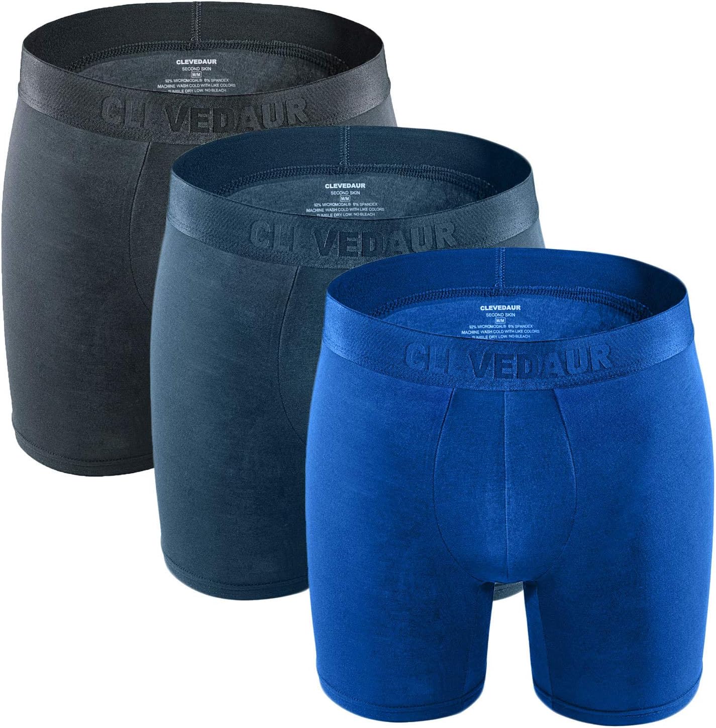 Mens Boxer Briefs Long Leg Soft Stretch Micro Modal Mens Underwear Moisture-Wicking Boxer Briefs with Pouch Grey/Navy/Blue-M (3 Pack)