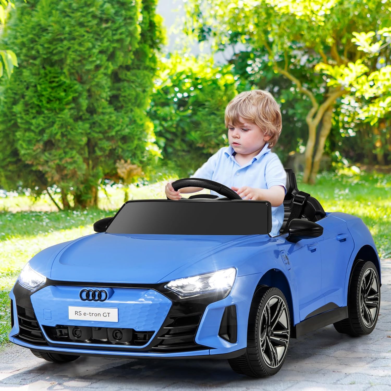 OLAKIDS 12V Kids Ride On Car, Licensed Audi RS e-tron GT Electric Vehicle with Remote Control, Toddlers Battery Powered Toy with 4 Wheels Suspension, LED Headlight, Music, MP3, USB, TF Port (Navy)
