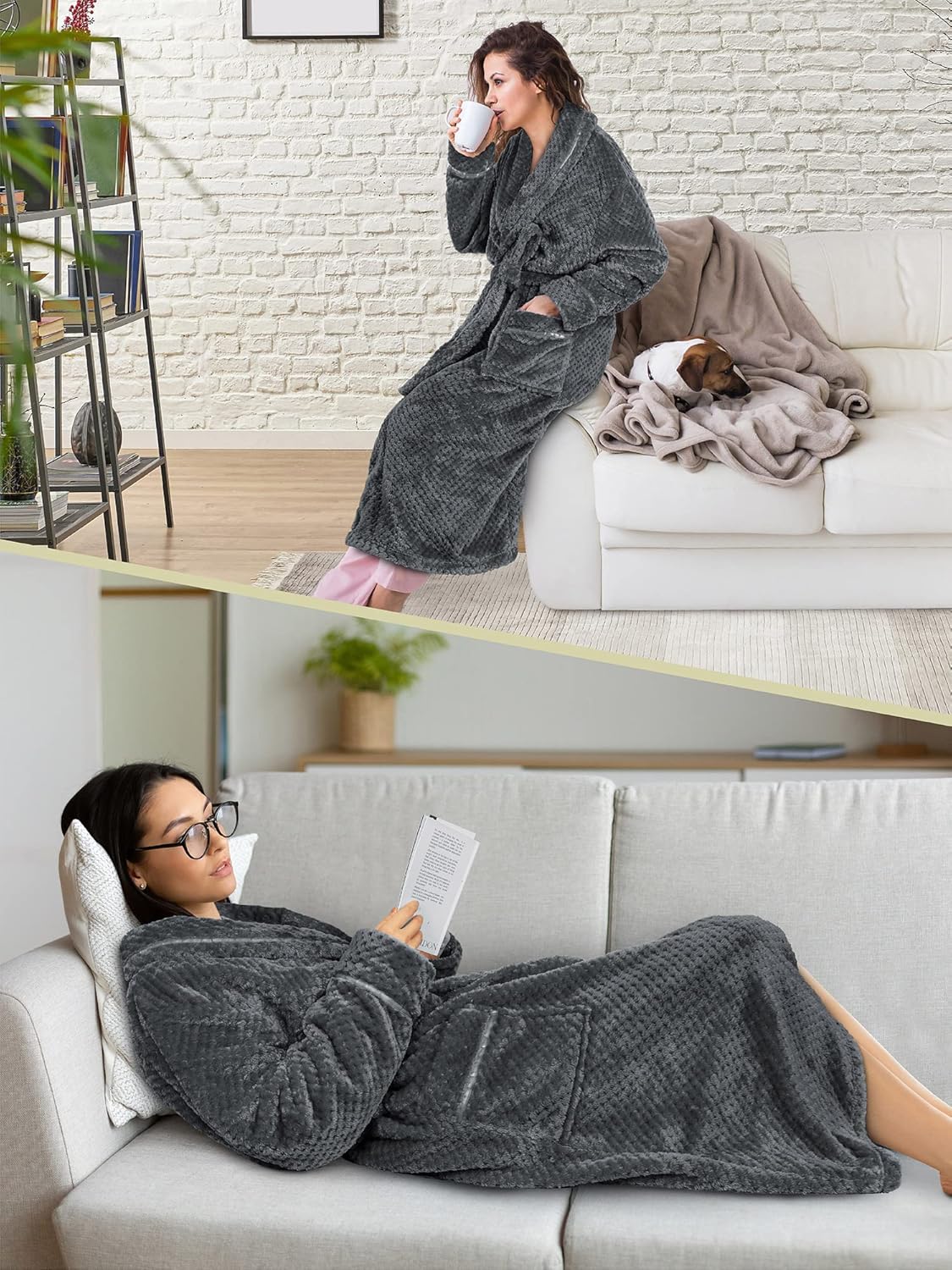 PAVILIA Women Plush Fleece Robe, Soft Textured Bathrobe, Lady Cozy Spa Long Robe - Image 6