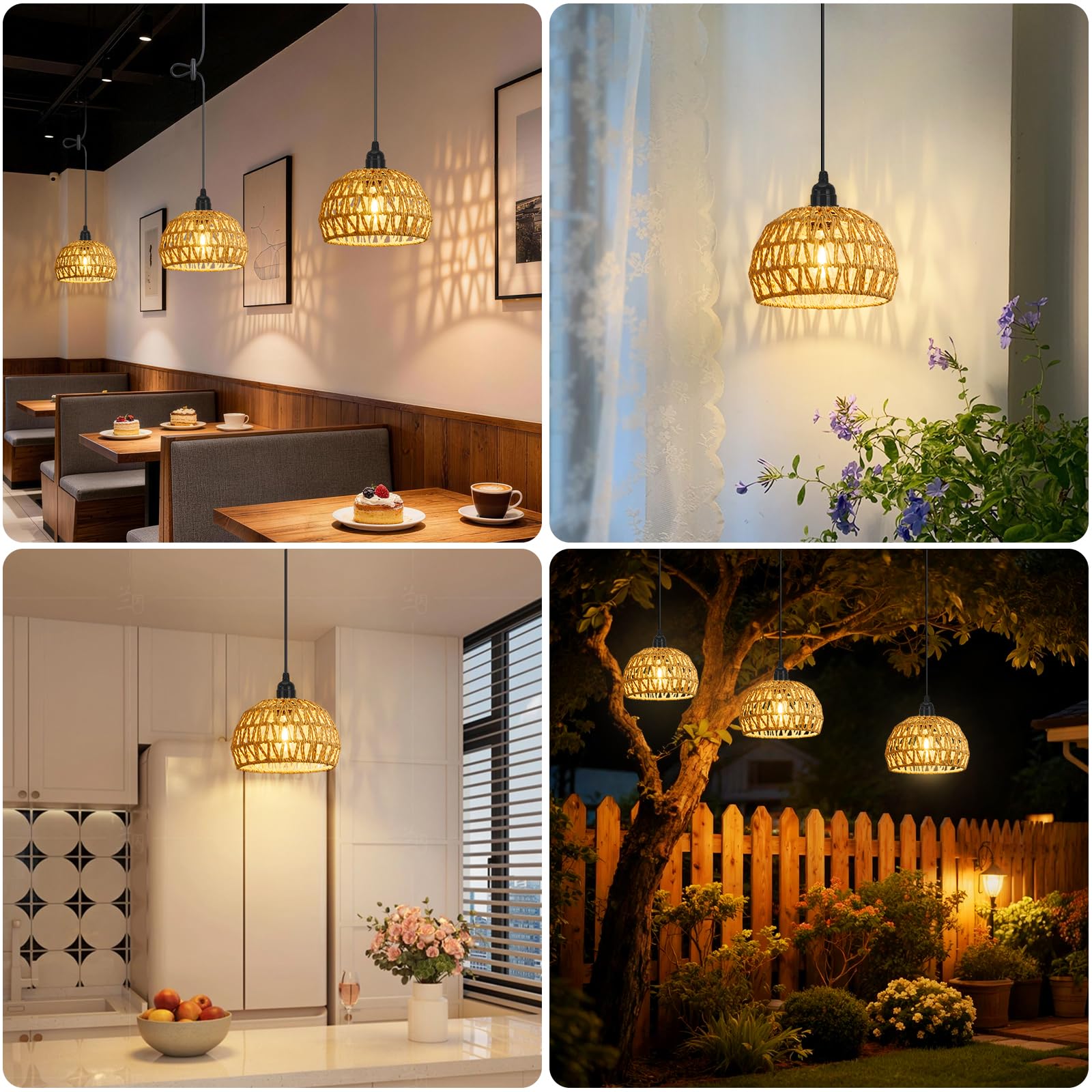 Lightess LampadariLightess 3x Lampadario con Batteria - Lampada a Sospensione Portatile Dimmerabile Telecomando, IP65 per Esterni e Interni, Stile Boho, per Giardino, Terrazza, Tavolo (Senza Fili)