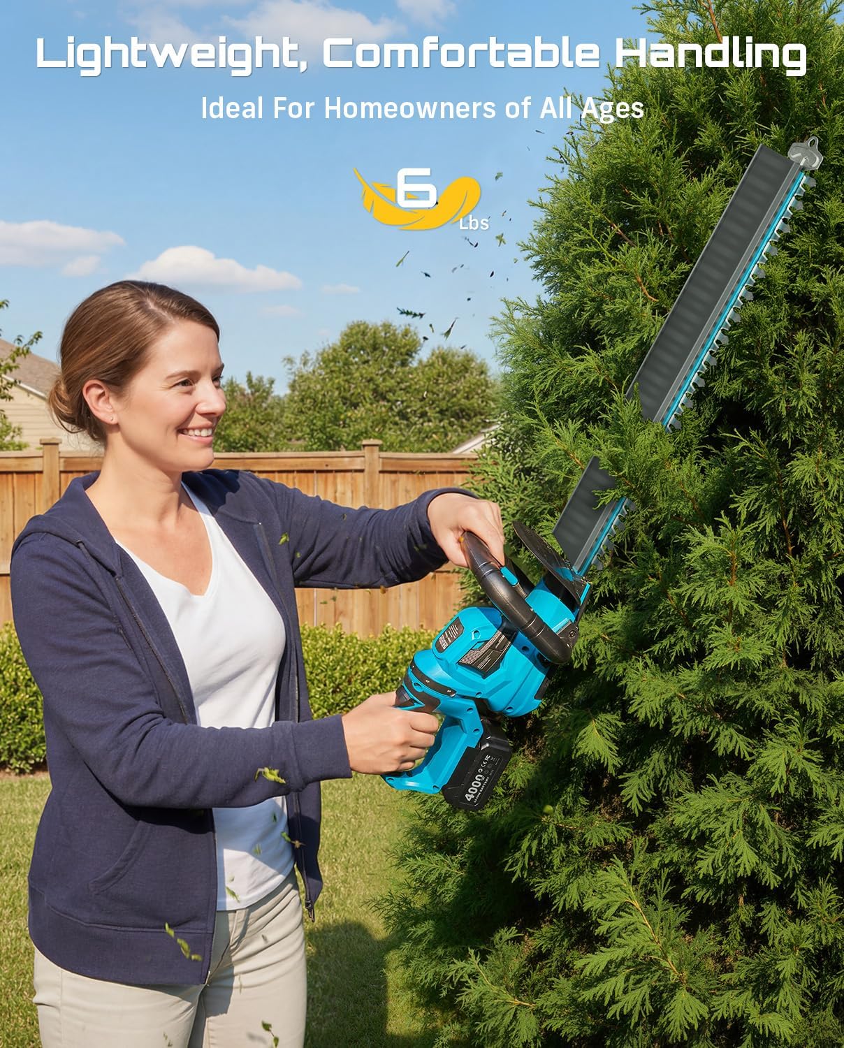 SEESII 22" Cordless Hedge Trimmer, 20V Electric Bush Trimmer with 2 Pcs 4000mAh Battery, 60 Mins Runtime, Debris Collector, 3/4" Blade Gap, 180°Rotatable Handle, Handheld Power Hedge Trimmers for Yard