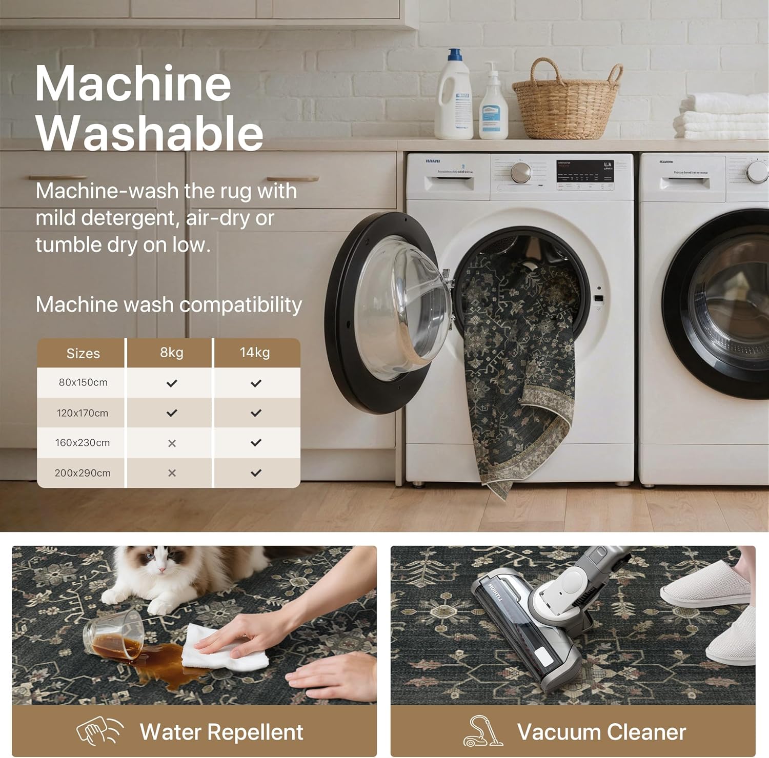 GENIMO 2x6 Runner Rug, Machine Washable Rugs Non Slip, Soft Retro Vintage Boho Rugs Indoor, Ultra-Thin Low Pile Rug Runners for Hallway, Entryway, Bedroom, Kitchen, Charcoal Gray/Multi - Image 6