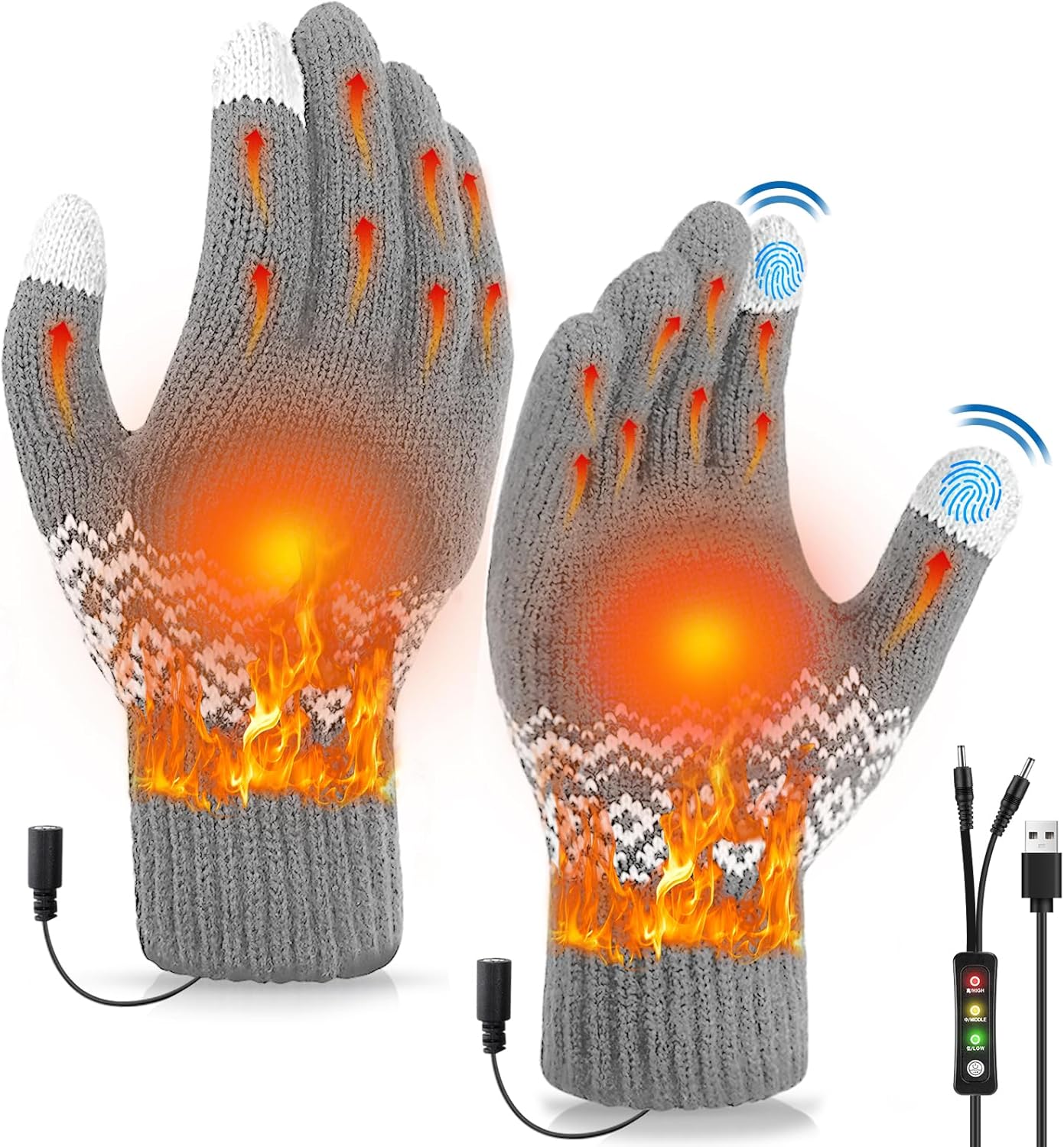 USB Heated Gloves for Men Women, Wjiang Unisex Heating Mittens Full