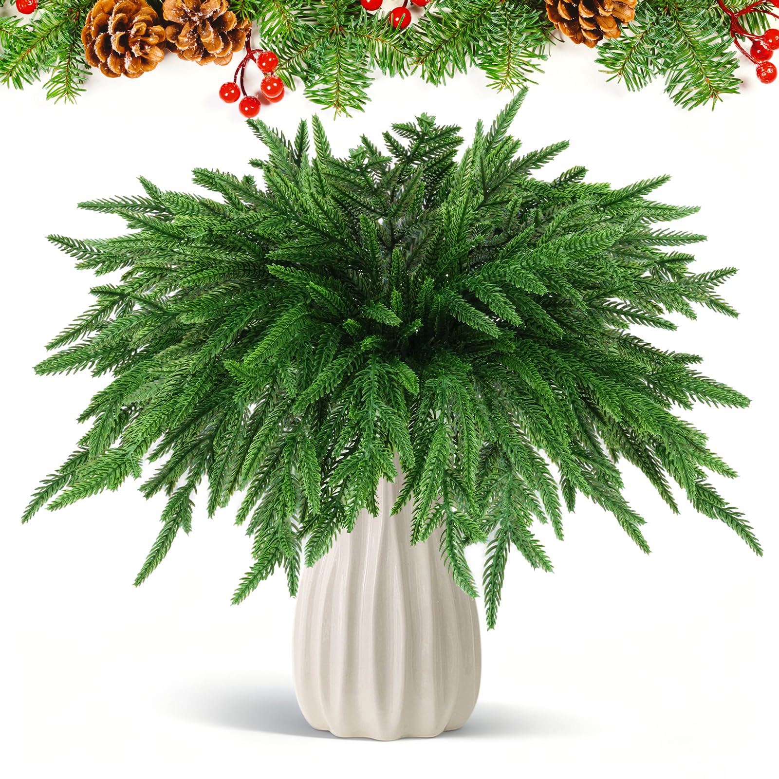 Koxtyzo 6 Stück Norfolk Pine Tannenzweige Künstlich wie Echt, 48 cm Künstliche Zweige, Kunst Tannenzweige Weihnachtszweige für Vase, Weihnachtskranz, Kamin & Weihnachtsdekoration Innen Garten