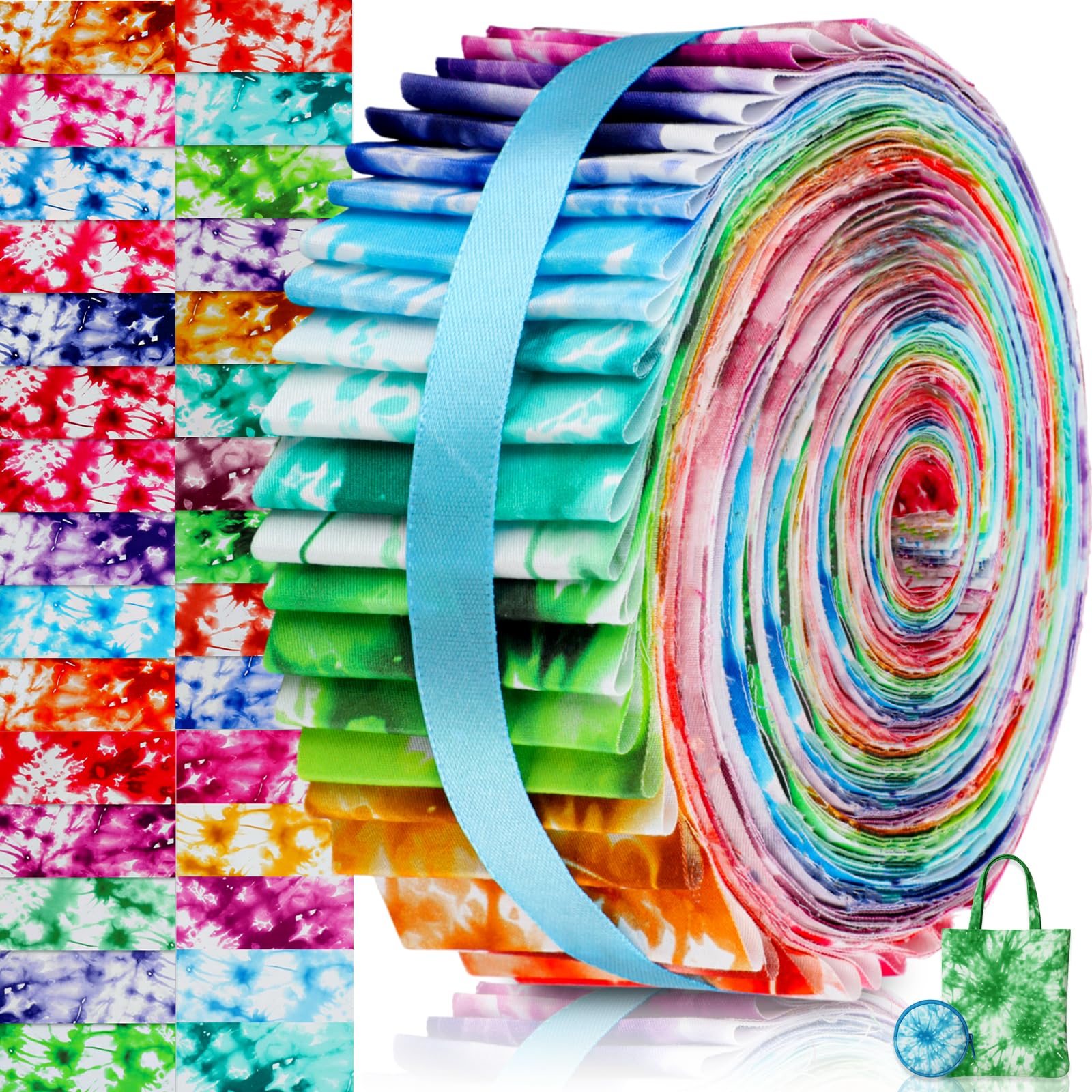 Tatuo Blue To Purple 60 Pcs Jelly Fabric For Quilting 100% Cotton Roll Quilting Fabric 2.56 X 40 Inch Precut Strips For Sewing Assorted Floral Prints(Tie Dye)