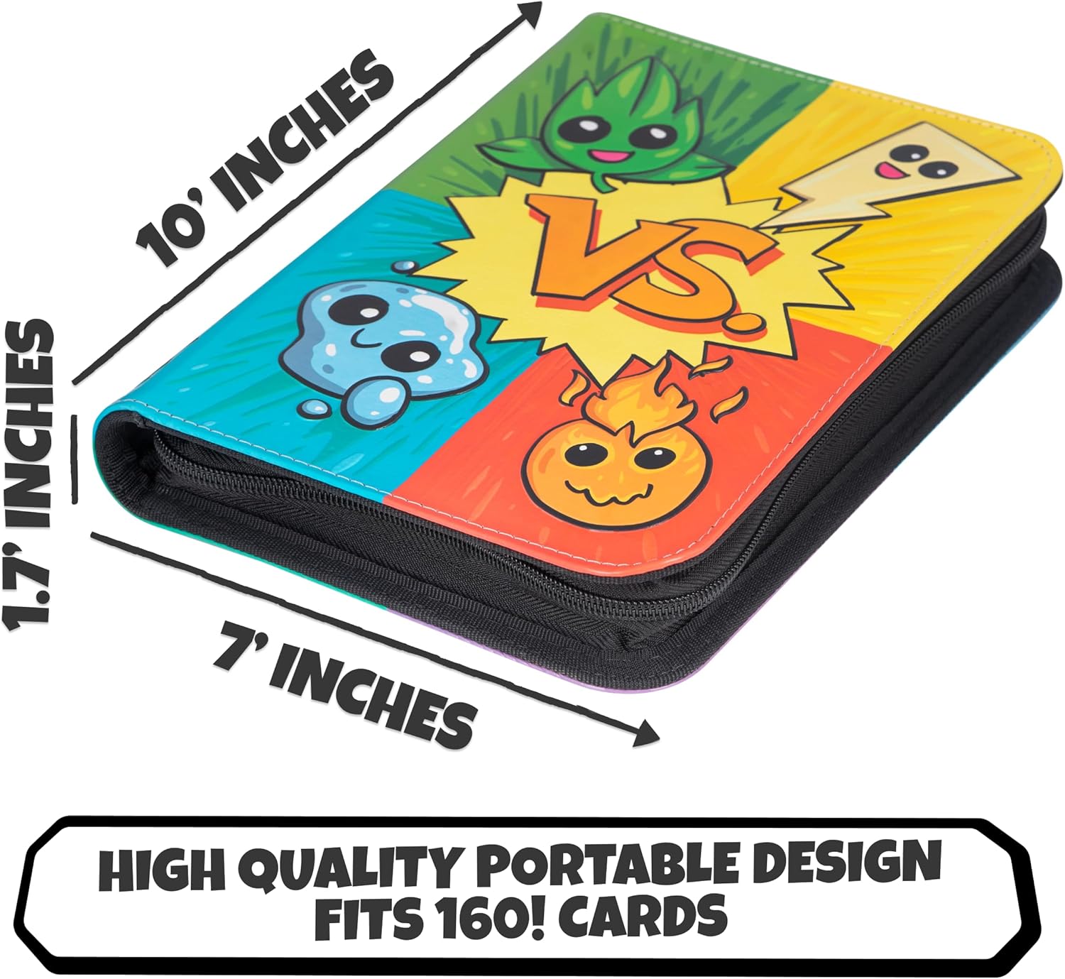 3D Card Binder for Pokemon - Stunning 3D Raised Pk Types Design in PU Leather with Zipper - Includes 4 Pocket Pages for 160 Cards. Great Sleeve Album/TCG Holder/Trading Card Collection Book Gift.