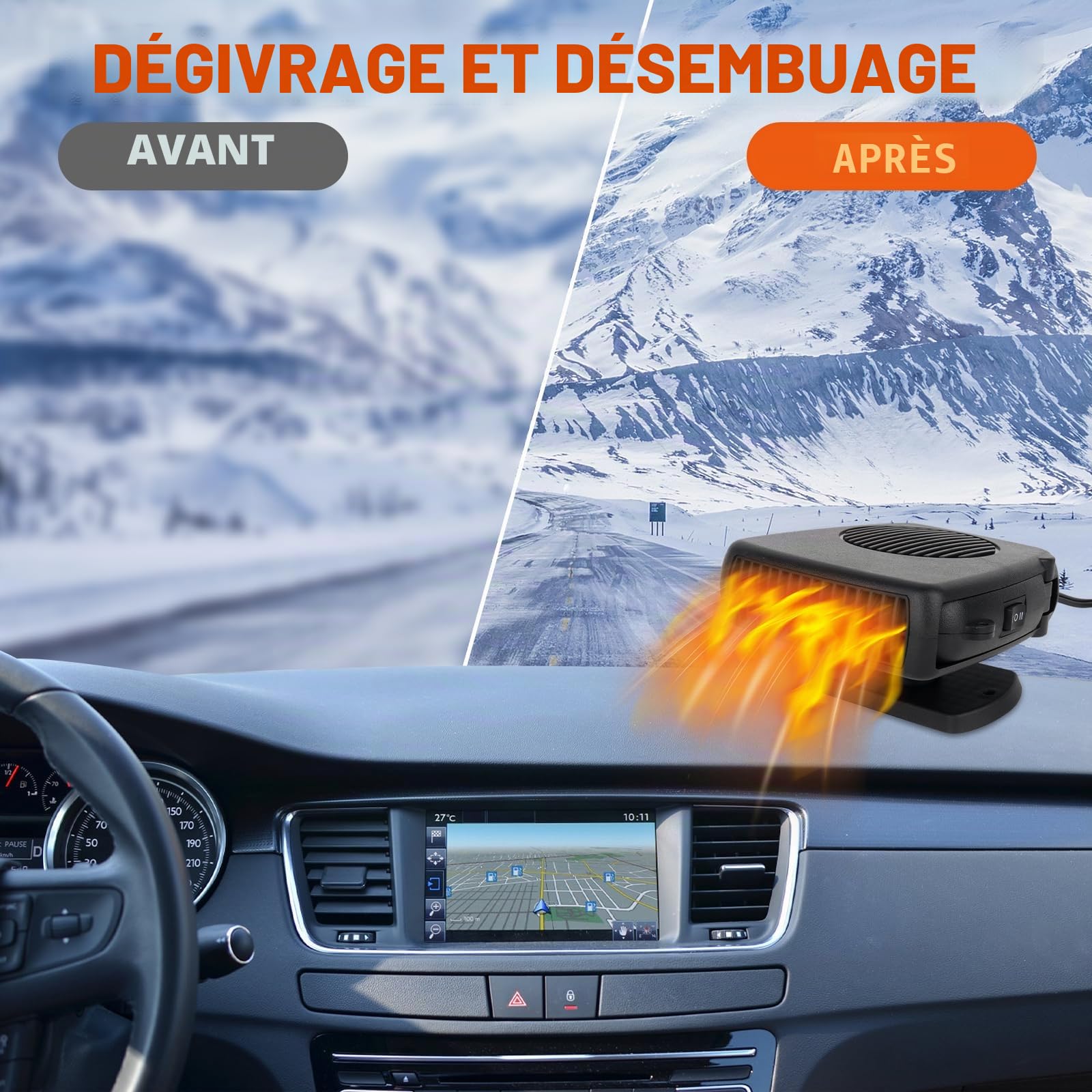 Mineup Chauffage De Voiture 12 V, DéGivreur De Voiture, 2 en 1 Chauffage Automobile Portable, Chauffage Soufflant De Voiture, Radiateur Soufflant Voiture Portable pour Camping RV Voiture