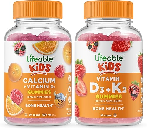 Lifeable Calcio con vitamina D para niños + vitamina D3 + vitamina K2 para niños, paquete de gomitas Gran sabor, suplemento vitamínico, sin gluten,