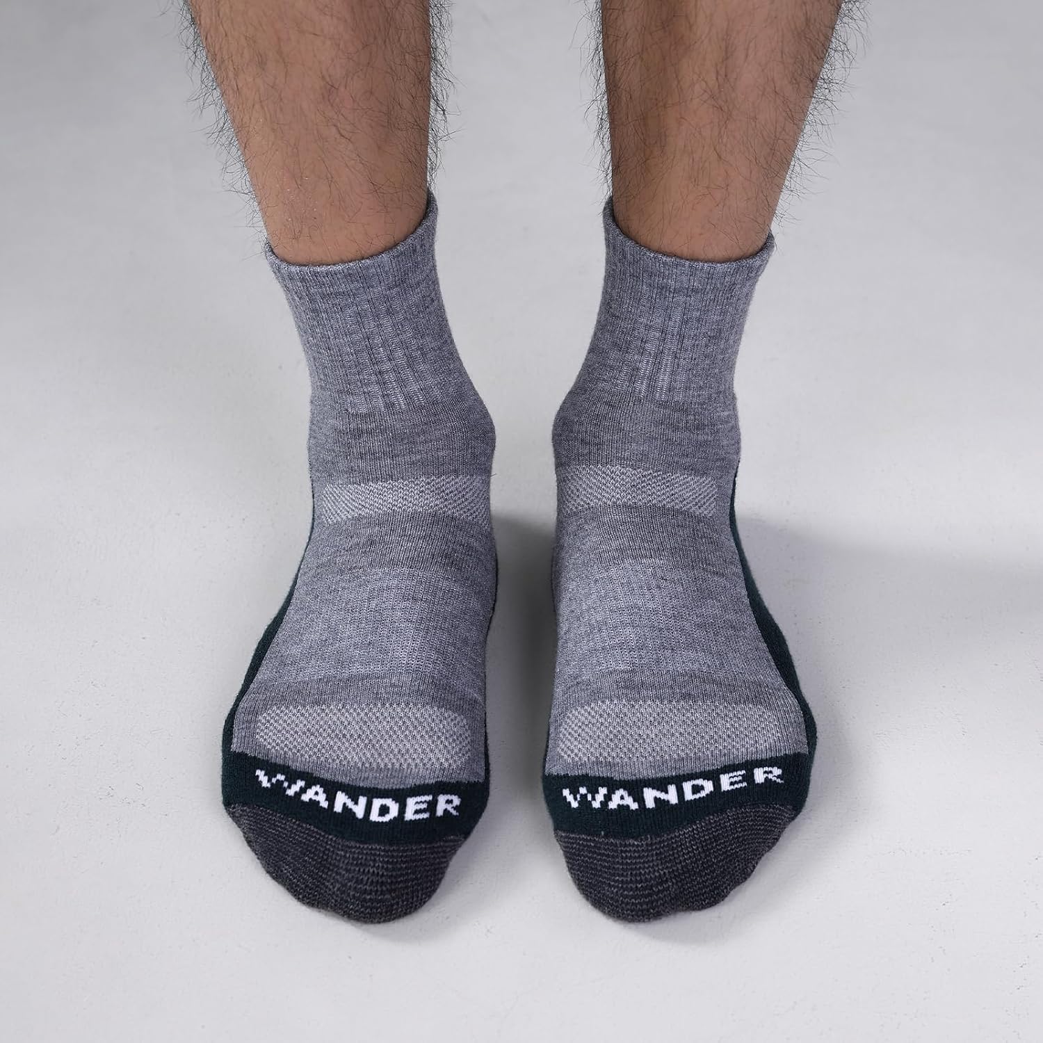WANDER Merino Wool Quarter Light Hiking Socks 3 Pairs Cushion Odor Control | Breathable,Moisture-wicking,Anti-blister,Arch-support,Ankle-high,Trekking Outdoor,Machine-wash,Antishrink,All-season
