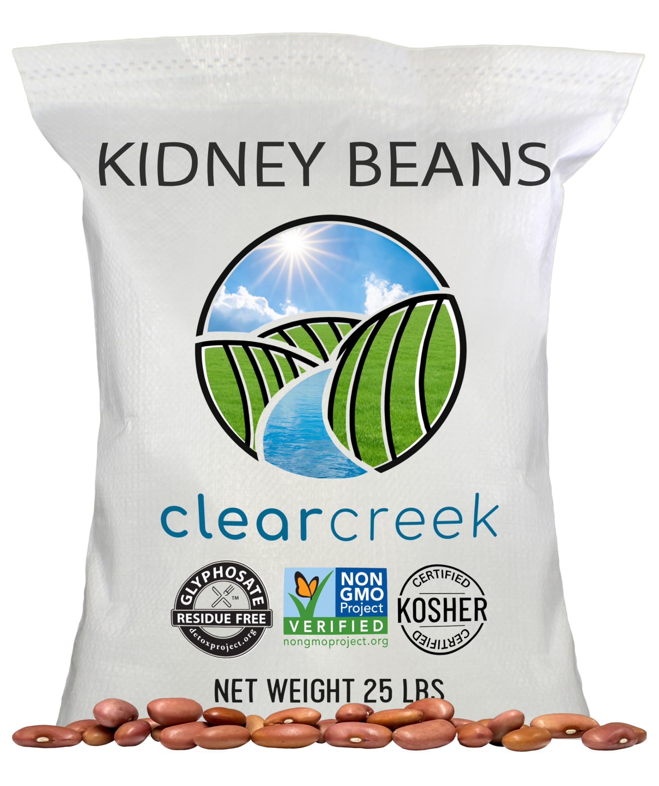 CLEAR CREEK Certified Glyphosate Residue Free Kidney Beans Grown in Washington | 25 lbs | Non-GMO | Kosher | Vegan | Non-Irradiated