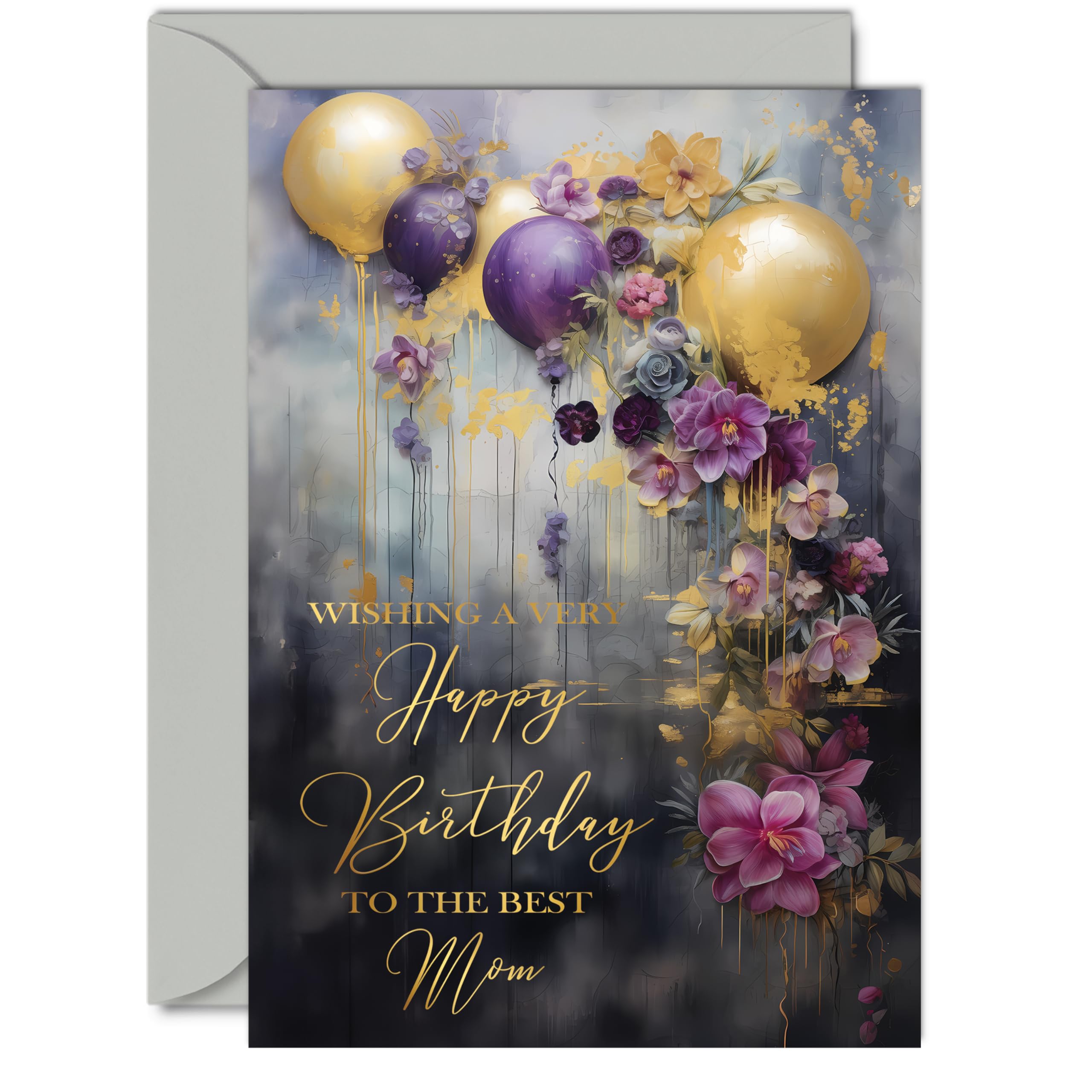 Beautiful Gold Birthday Cards for Mom, Golden Party Balloons