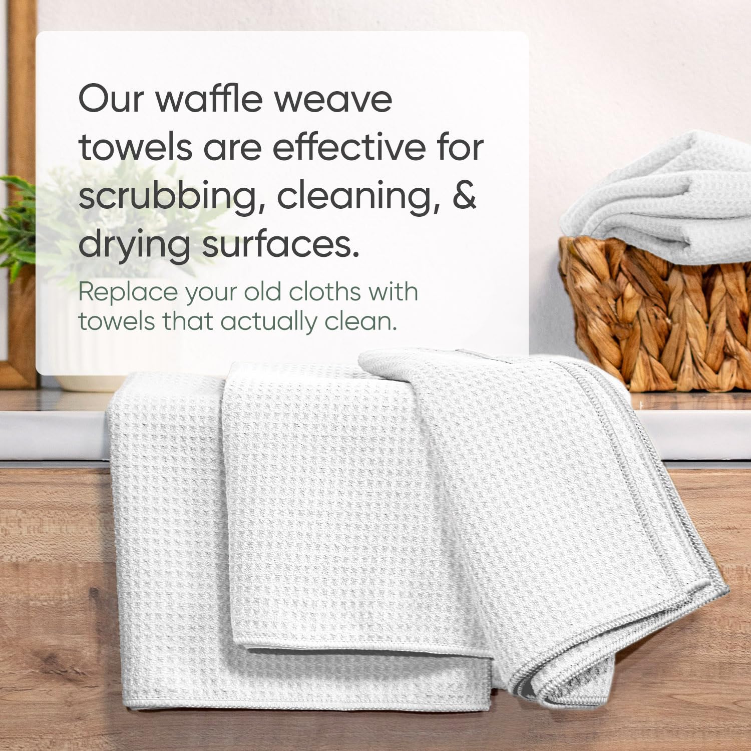 Toallas de cocina – Toallas de microfibra de tejido gofre | Blanco | 16 x 24 pulgadas (paquete de 6) | Absorbentes, sin pelusa, gruesas, reutilizables, comerciales, suaves, de mano, té, vidrio, bar,