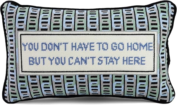 FURBISH Needlepoint Decorative Throw Pillow - Cant Stay Here - 9"x15" - Small Embroidered Designer Pillow for Living Room, Couch, Sofa, Chair & Bed - Eclectic Home Decor