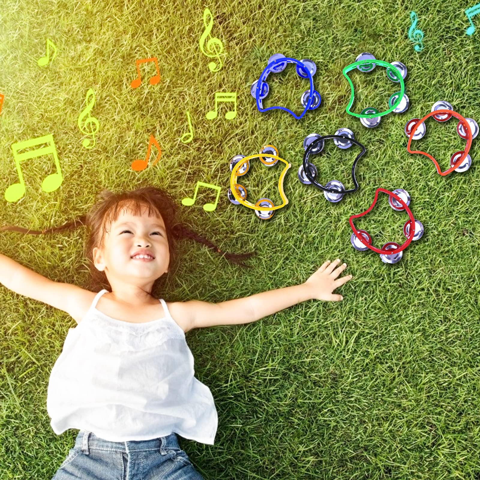 Pandereta de media luna 30 piezas de pandereta con campanas de plástico para niños, pandereta de mano con 4 campanas, instrumentos de percusión para adultos, niños, niños pequeños en casa o fiestas