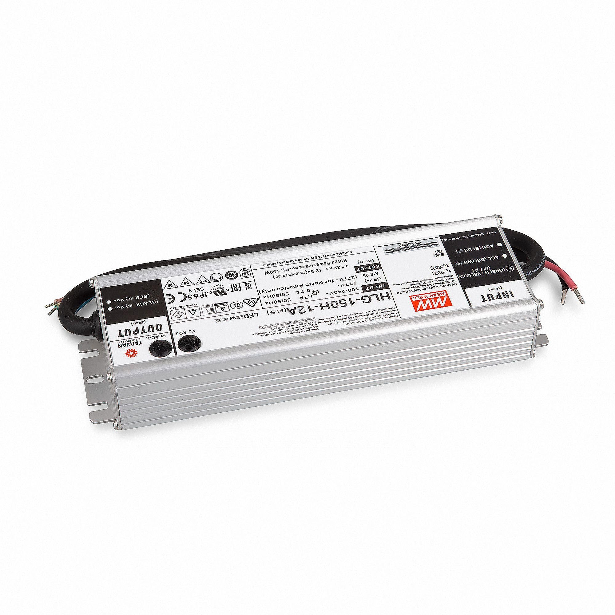 Mean Well HLG-150H-12A - Transformador de alimentación LED SNT 12 V/CC 0-12,5 A/150 W, IP65, transformador para iluminación