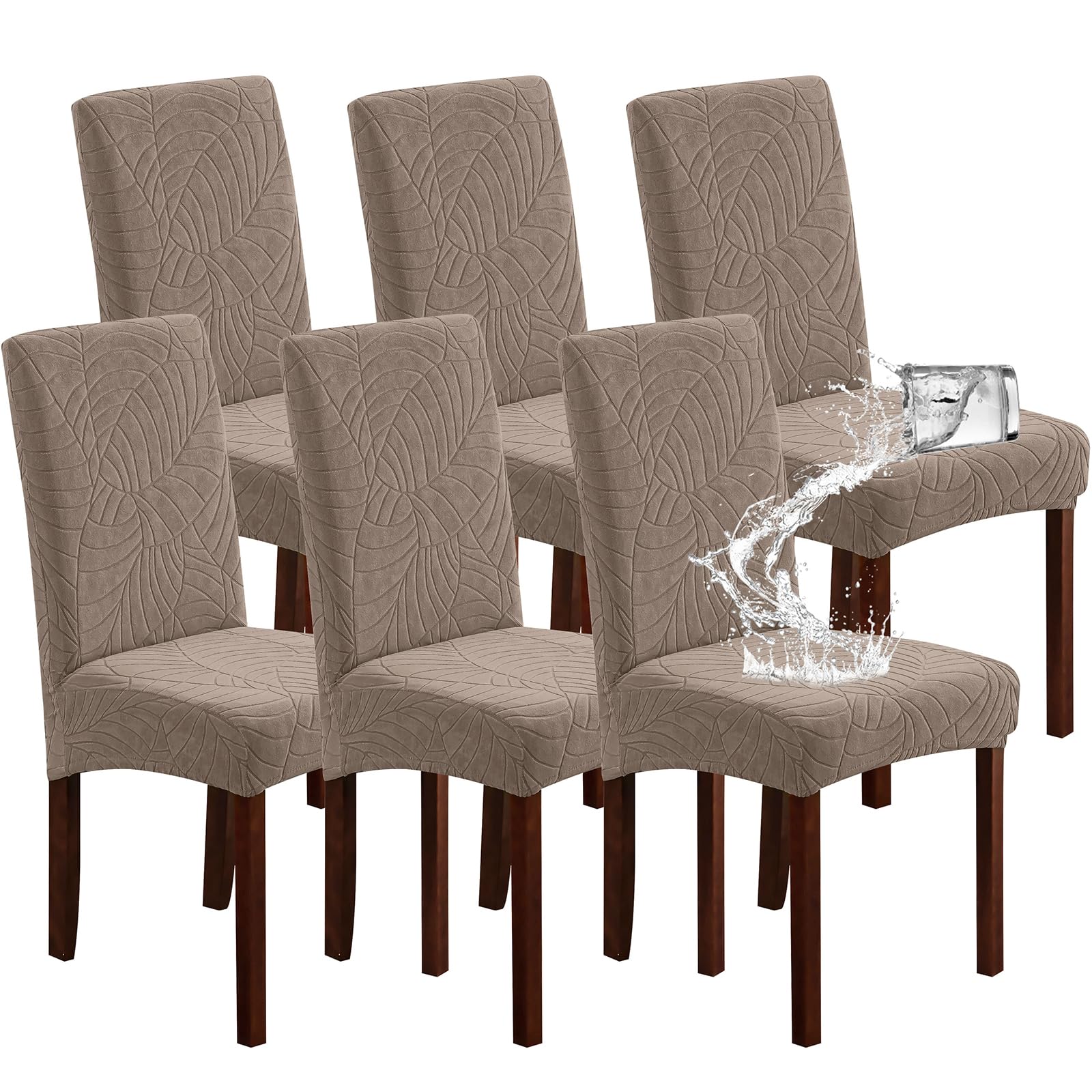 Lot de 6 housses de chaise imperméables extensibles jacquard amovibles lavables Genina