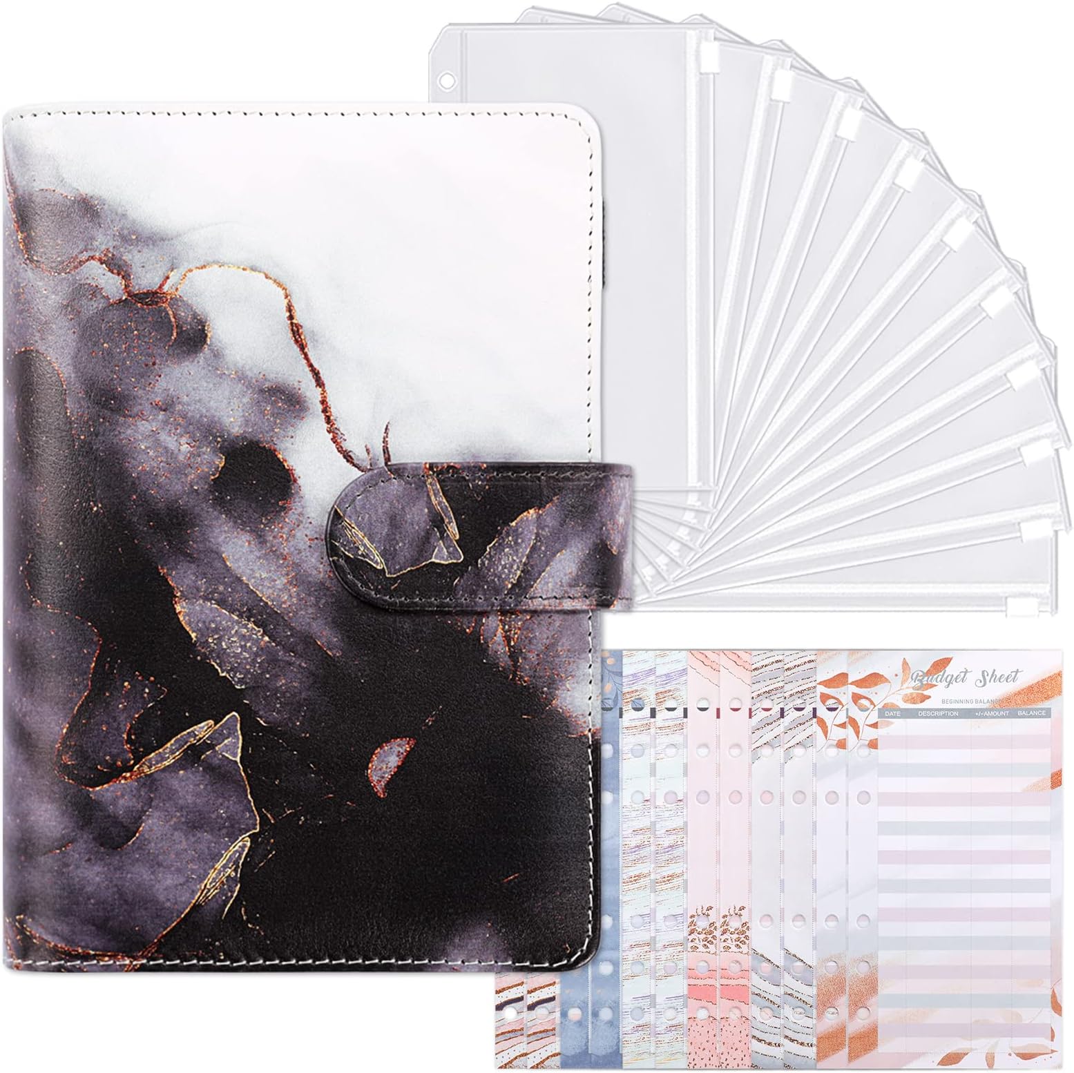 Zuozee A7 Budget Binder with Zipper Envelopes, Money Binder Organizer for Cash