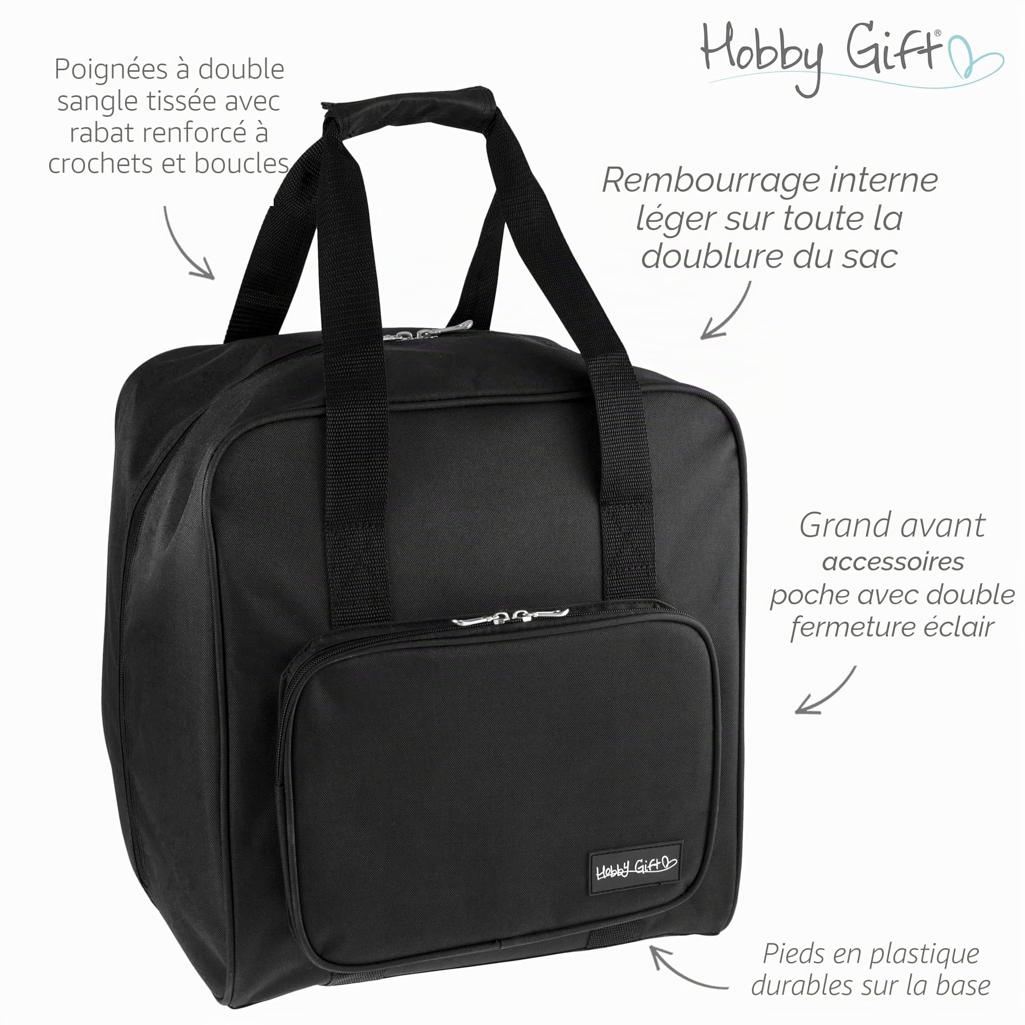 Hobby Gift Sac pour Machine à surjeteuse – Sac de Transport rembourré en Polyester – Poches pour Rangement d'accessoires supplémentaires (h/l/h) 39 x 32 x 36 cm, Noir, Noir, (d/w/h) 39 x 32 x 36cm.,