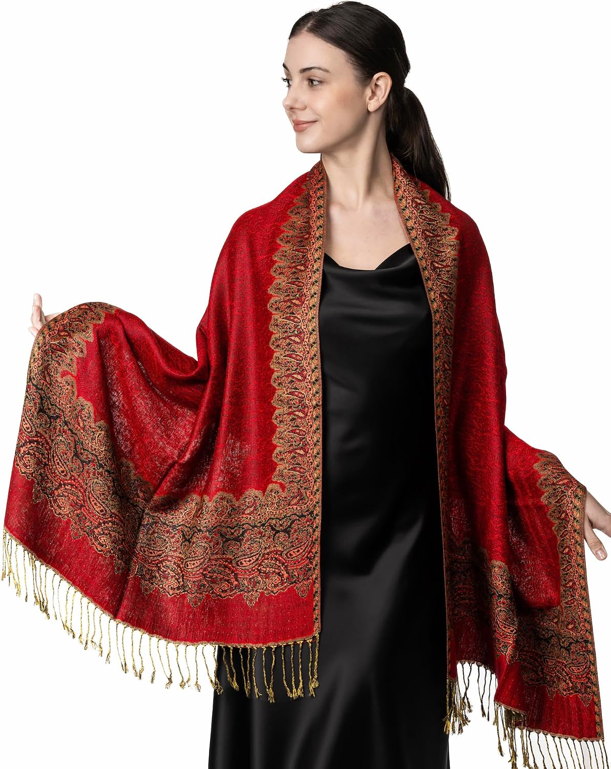 Pashmina elegante reversible estilo Paisley miniatura 1