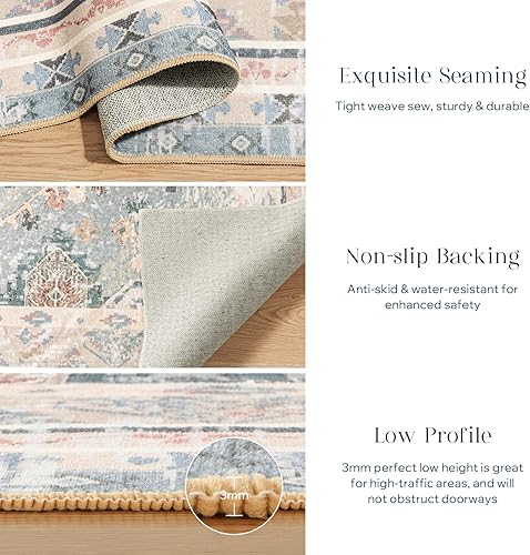 Miniatura 510 de Phantoscope Vintage Collection - Alfombra de área de 8 x 10 pies, alfombra grande para sala de estar, lavable, bohemio, antideslizante