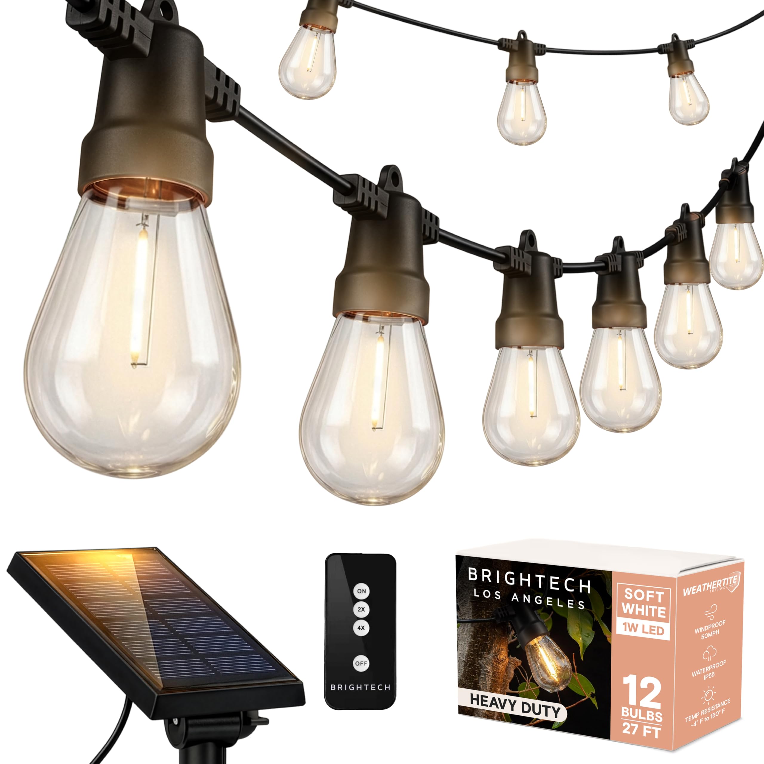 Brightech Ambience Pro Solar Powered Outdoor String Lights, 27ft