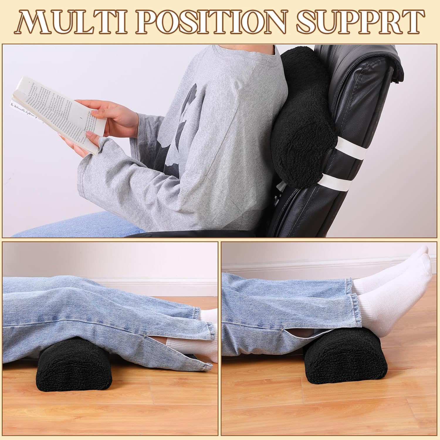 Sintuff Recliner Leg Rest Cushion Sofa Footrest Pillow with Cover Half Moon Bolster Pillow Under Knee Pillow for Sleeping On Back Alleviating Pain, 19.7 x 8 x 3.5 Inch (Black)