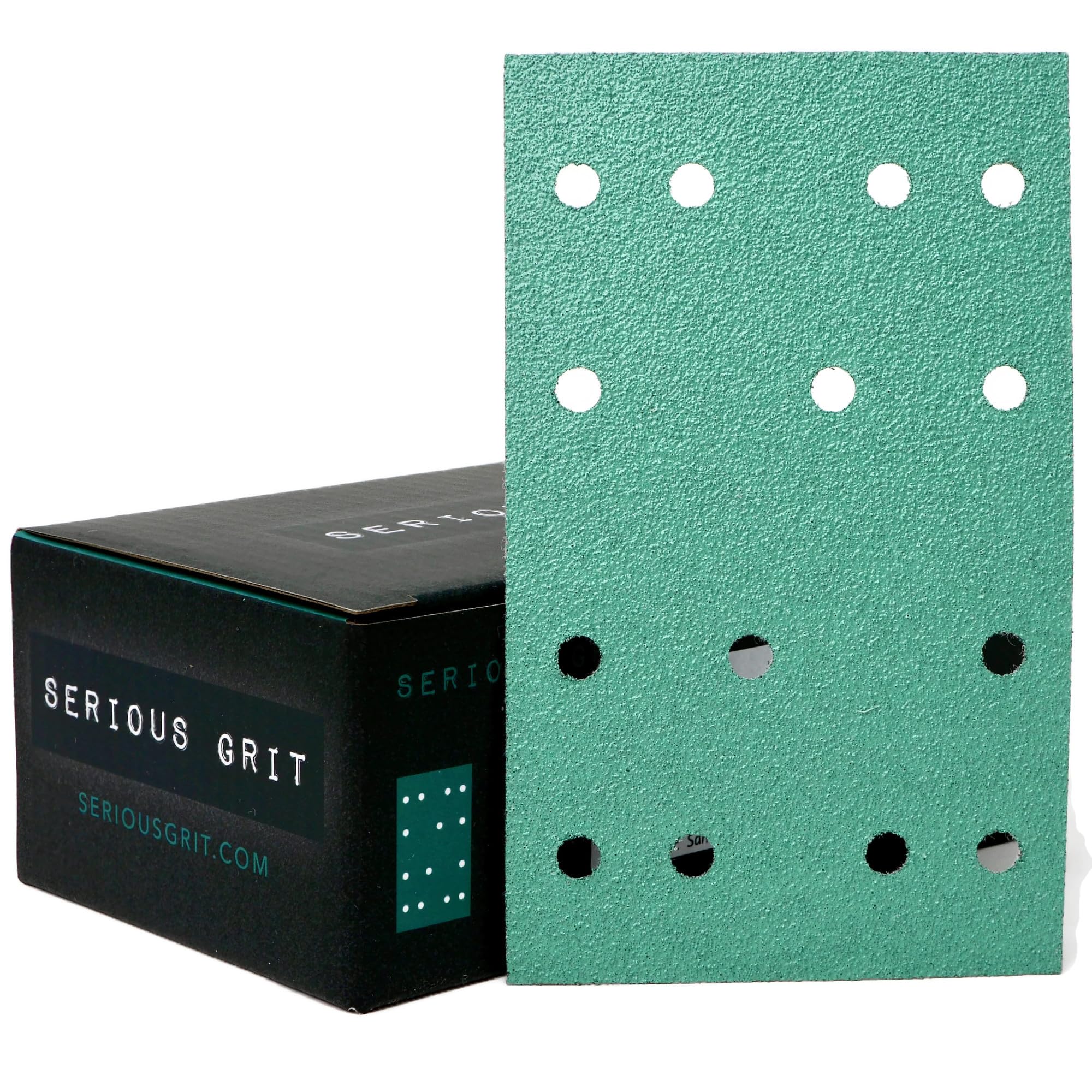 Serious Grit - 3" x 5" (80mm x 133mm) 14-Hole 80 Grit Sanding Sheets - Fits Festool RTS 400 & Mirka Deos 353 - Heavy-Duty Hook & Loop Film Abrasives -