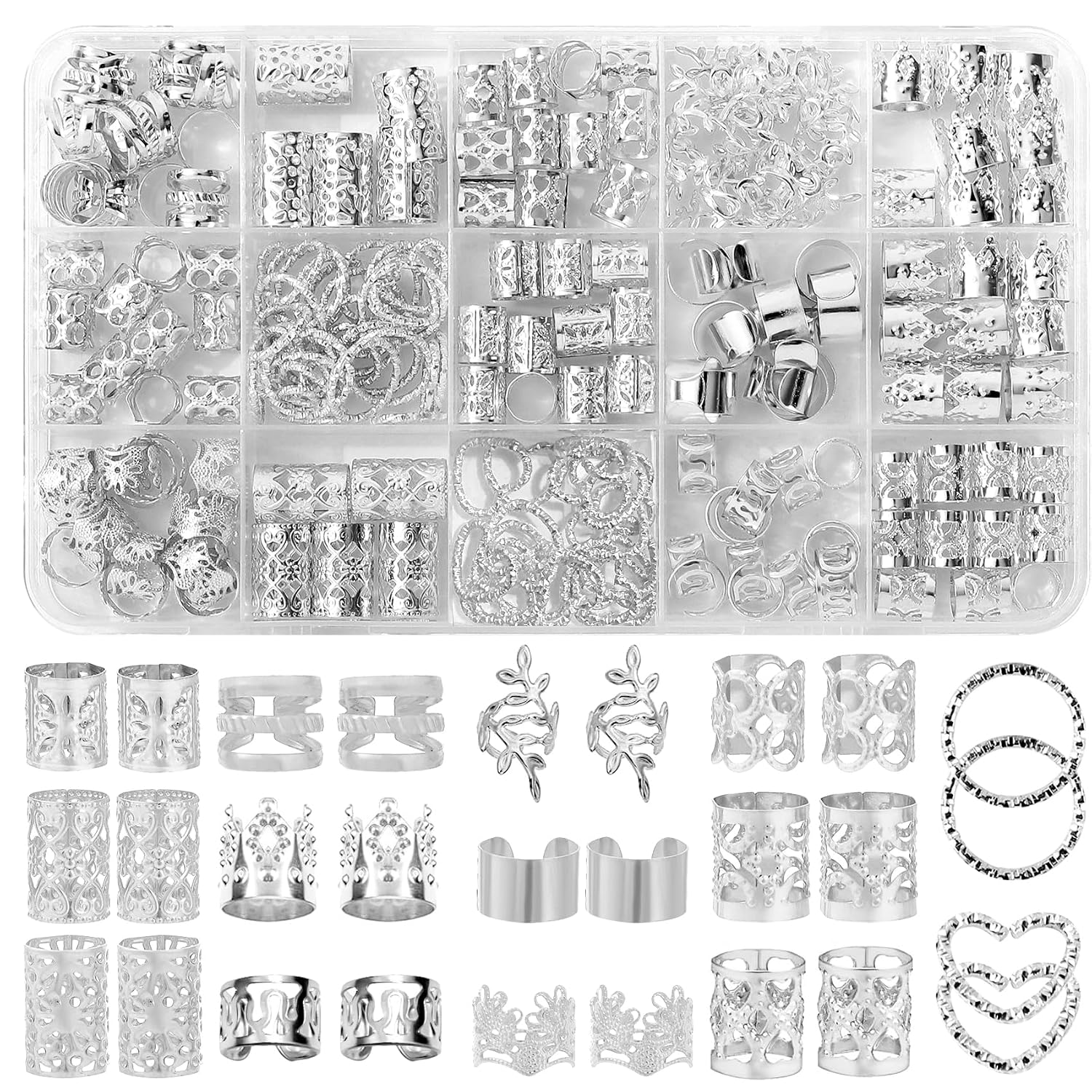 190 Pcs Gold Hair Jewelry for Braids & Dreadlocks - Loc Jewelry with Ring Cuffs, Clips, Charms & Decorations for Men, Women & Girls