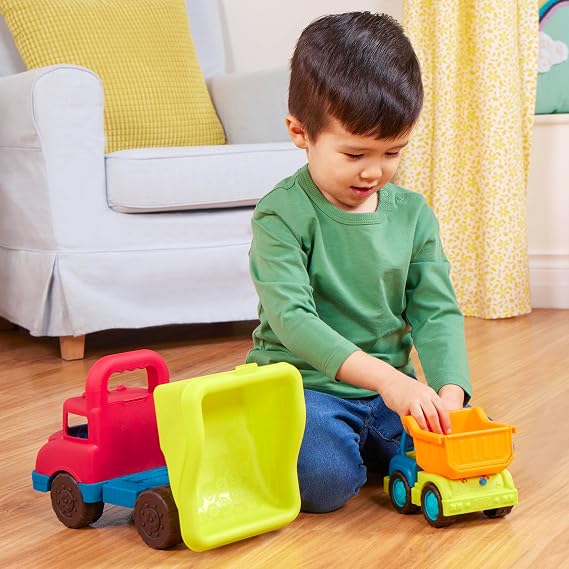 B. toys Grab-n-Go Truck Set, Big and Mini Dump Trucks for Toddlers