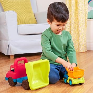 B. toys Grab-n-Go Truck Set, Big and Mini Dump Trucks for Toddlers
