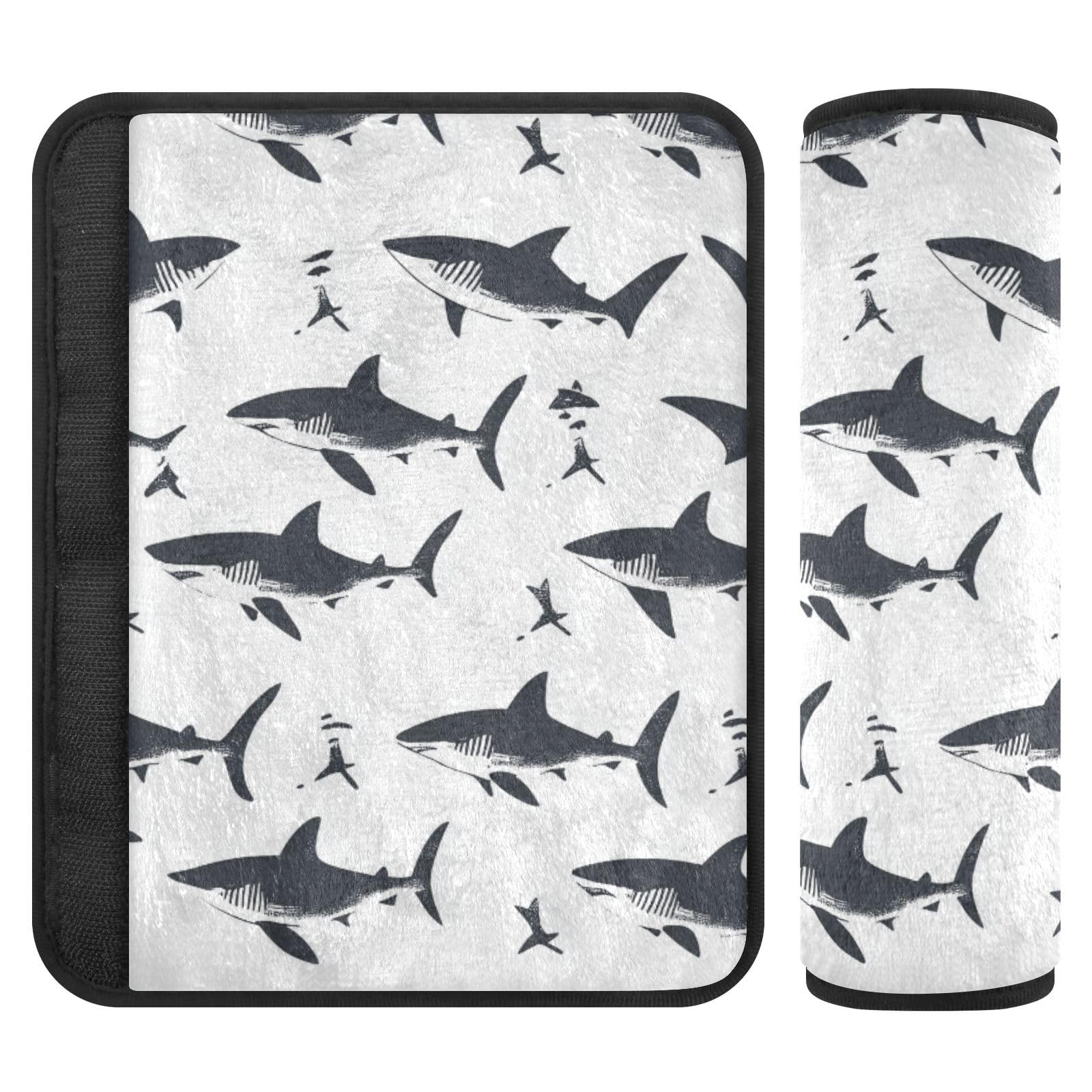 Seat Belt Covers 2 Pack Shark Car Seat Strap Covers Super Soft White Car Seat Neck Cover for Boys Girls Adults Babies S