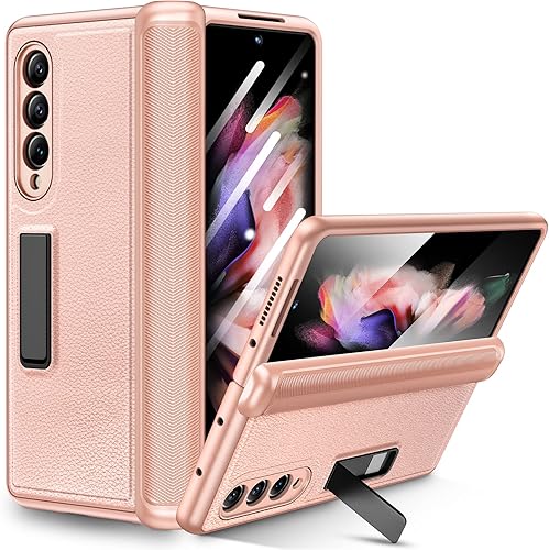 Ruky Funda con función atril para Samsung Galaxy Z Fold 3 con protección de bisagra, carcasa de cuerpo completo con protector de pantalla integrado
