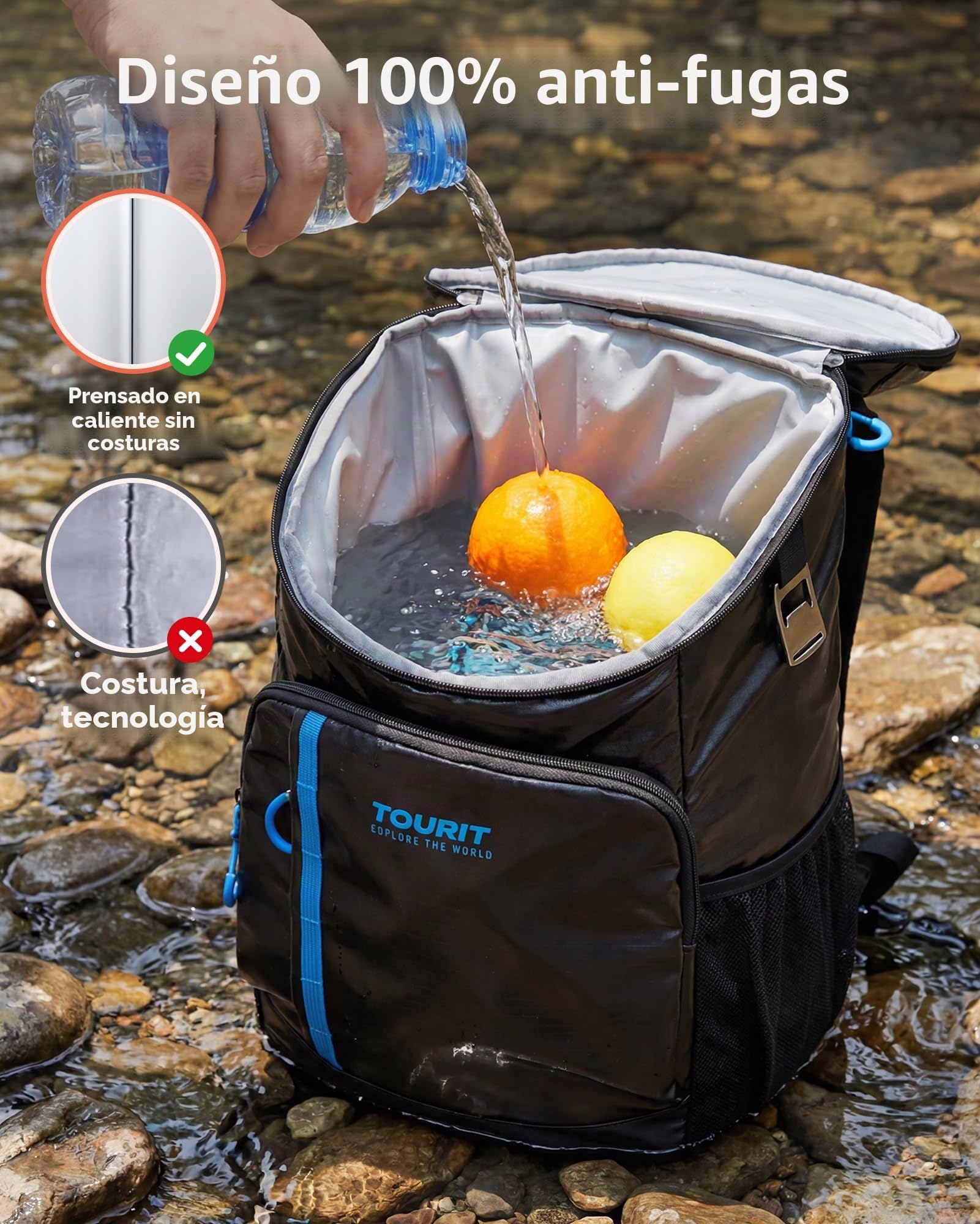 TOURIT Mochila de refrigeración de 28 l con abridor de botellas, capacidad para 30 latas, color negro