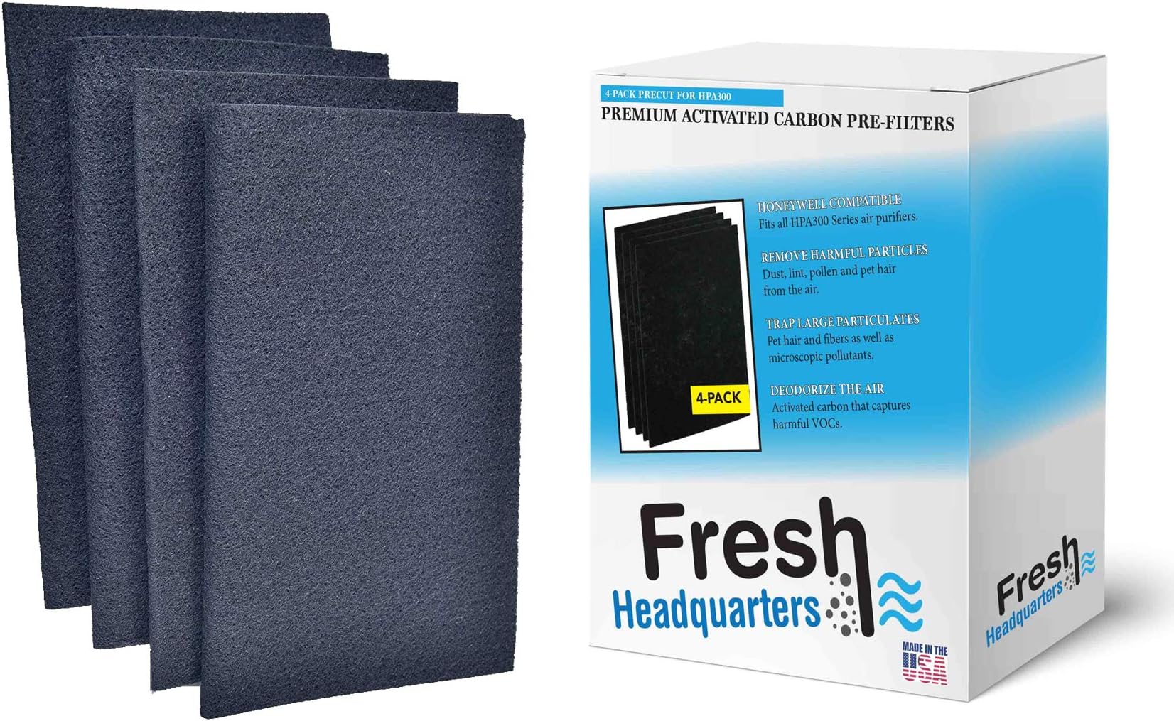 Precut for HPA300 Premium Carbon Activated Pre Filters 4 Pack Compatible with HW Air Purifier. Precision Fit for Easy Installation Advanced Filters