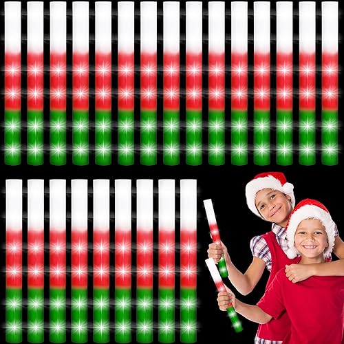 24 barras de luz LED de 16 pulgadas con luz LED a granel, luces rojas, blancas y verdes, recuerdos de fiesta que brillan en la oscuridad, con 3