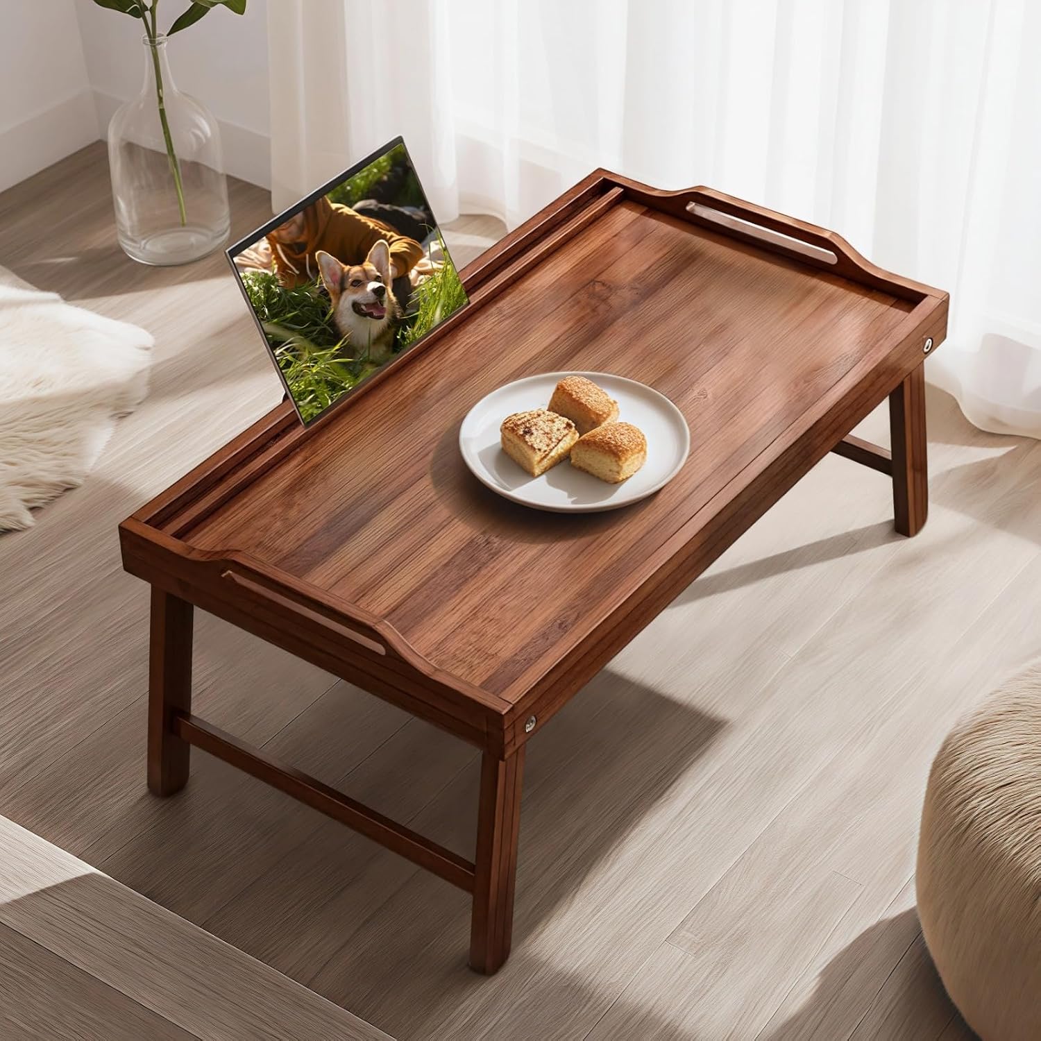 Folding Wood Table: Bed Tray for Breakfast, Sofa Laptop Desk