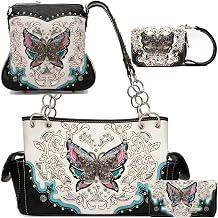 Western Style Spring Butterfly Flower Purse Women Country Handbag Rhinestone Stud Shoulder Bag Wallet Set